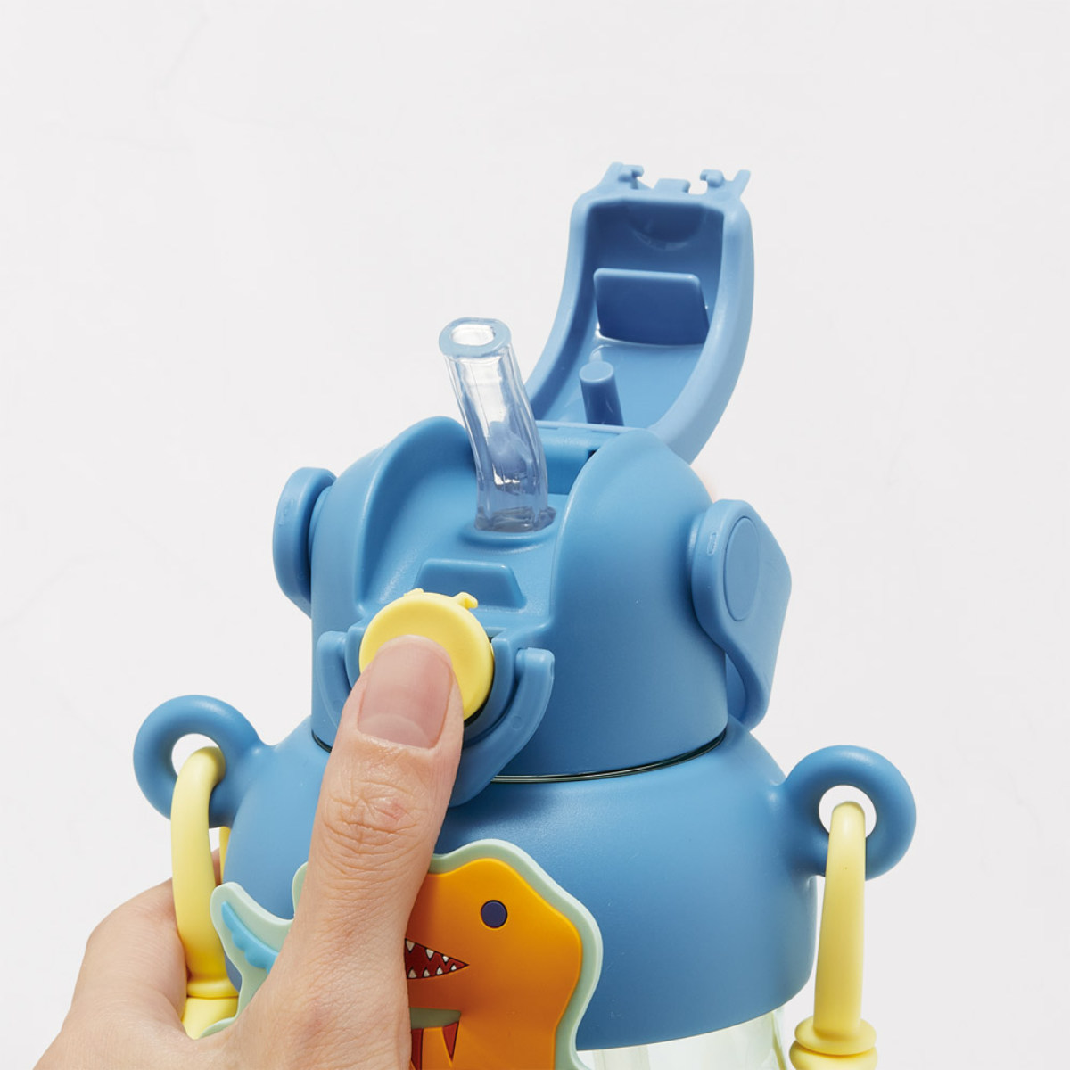 水筒 650ml ラバーマスコット付ストローボトル ディノサウルス ( ストロー付ボトル ストローボトル クリアボトル ワンプッシュ ワンタッチ ストロータイプ 子供 子供用水筒 クリア ショルダーベルト 幼稚園 保育園 キッズ )