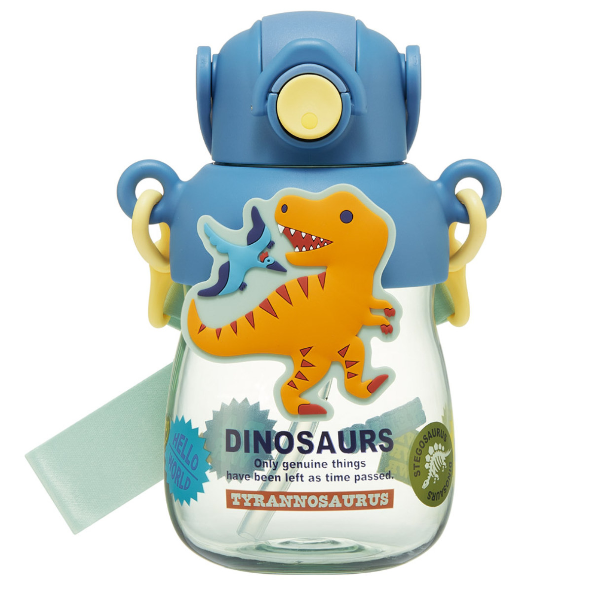 水筒 650ml ラバーマスコット付ストローボトル ディノサウルス ( ストロー付ボトル ストローボトル クリアボトル ワンプッシュ ワンタッチ ストロータイプ 子供 子供用水筒 クリア ショルダーベルト 幼稚園 保育園 キッズ )