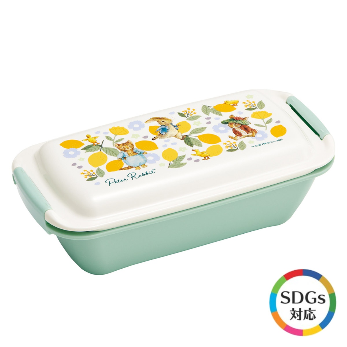 弁当箱 530ml ふわっとタイトランチボック ピーターラビット シトロン ( ランチボックス 食洗機対応 レンジ対応 日本製 ドーム蓋 大人 キッズ 食洗機OK レンジOK お弁当 弁当 一段 2点ロック )