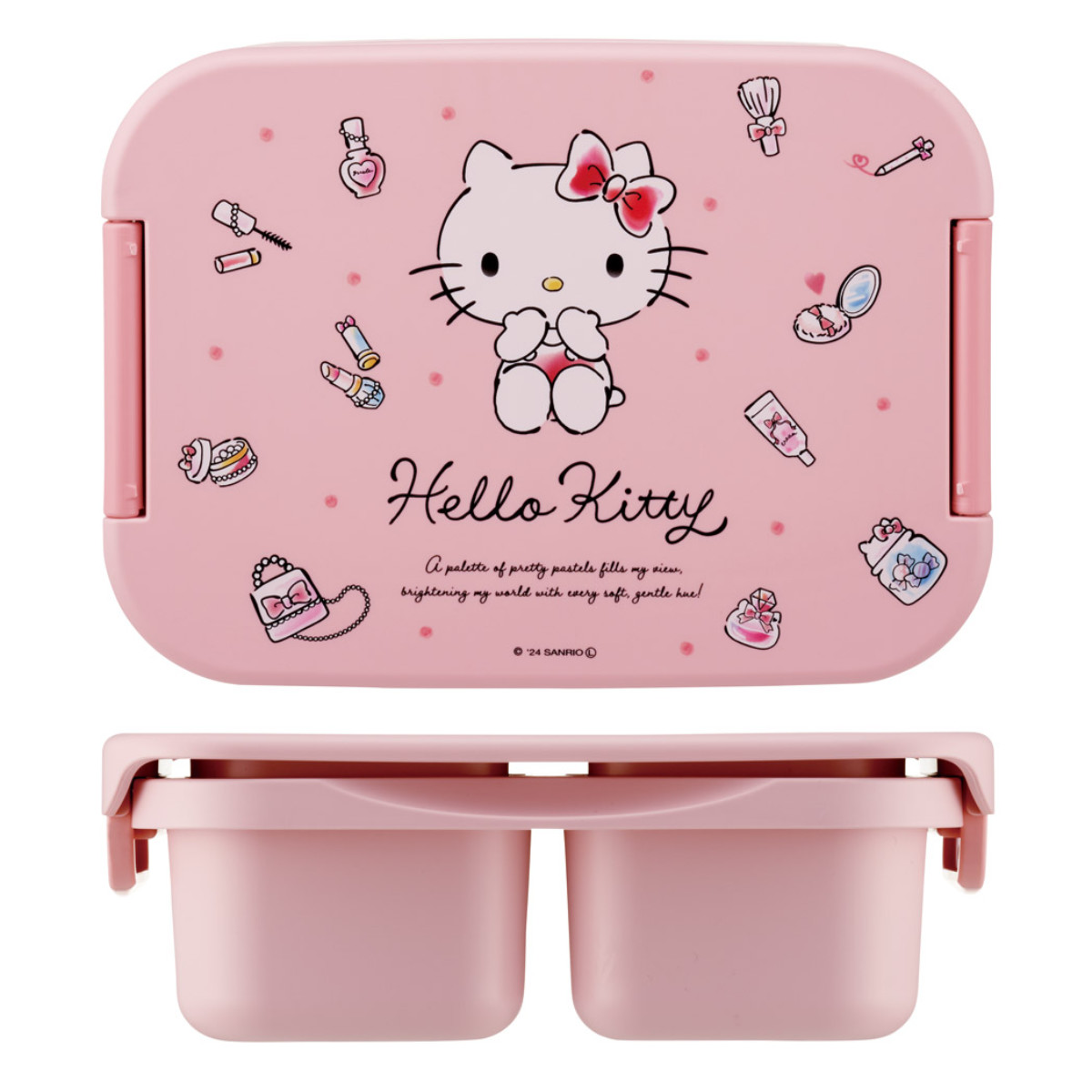 弁当箱 500ml 抗菌セパレート型タイト キティ 水彩コスメ ( ランチボックス 食洗機対応 レンジ対応 パッキン一体 抗菌 日本製 食洗機OK レンジOK 大人 キッズ お弁当 弁当 お弁当箱 一段 2点ロック 銀 AG 抗菌加工 )