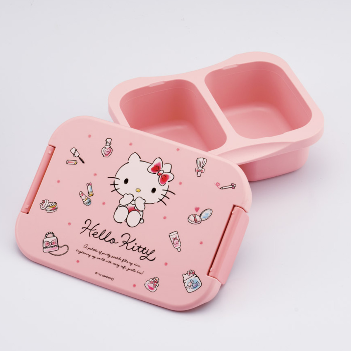 弁当箱 500ml 抗菌セパレート型タイト キティ 水彩コスメ ( ランチボックス 食洗機対応 レンジ対応 パッキン一体 抗菌 日本製 食洗機OK レンジOK 大人 キッズ お弁当 弁当 お弁当箱 一段 2点ロック 銀 AG 抗菌加工 )