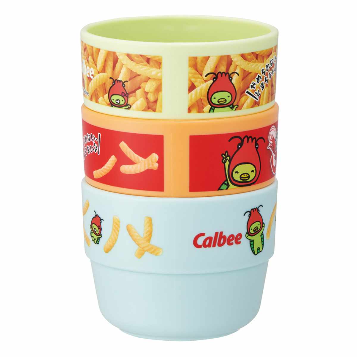 コップ 220ml スタッキングコップ 3個セット ( 日本製 食洗機対応 子供 子ども キッズ プラスチック キャラクター ポテチうすしお味 じゃがりこサラダ かっぱえびせん 亀田の柿の種 ) 【亀田の柿の種】 亀田の柿の種