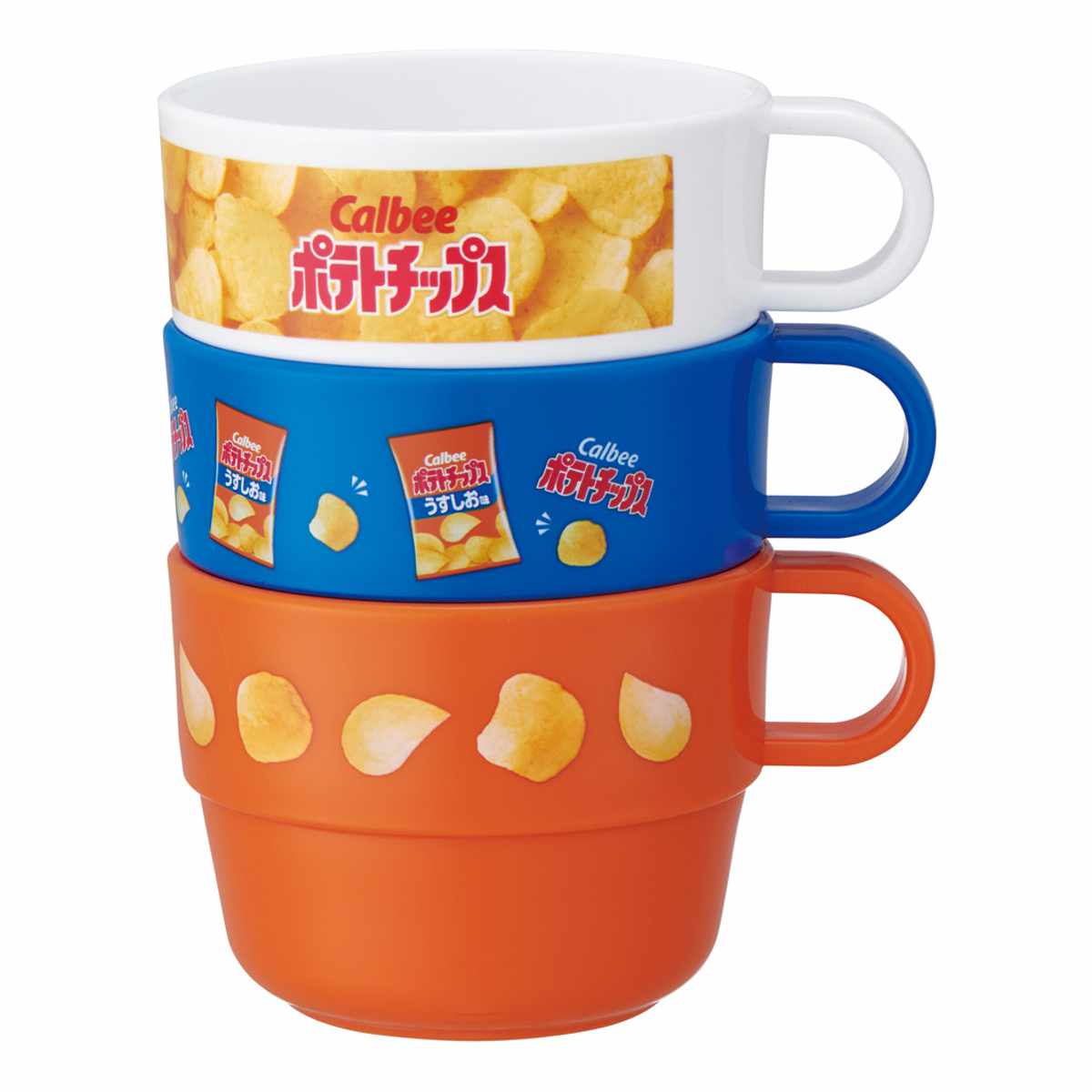 コップ 220ml スタッキングコップ 3個セット ( 日本製 食洗機対応 子供 子ども キッズ プラスチック キャラクター ポテチうすしお味 じゃがりこサラダ かっぱえびせん 亀田の柿の種 ) 【亀田の柿の種】 亀田の柿の種