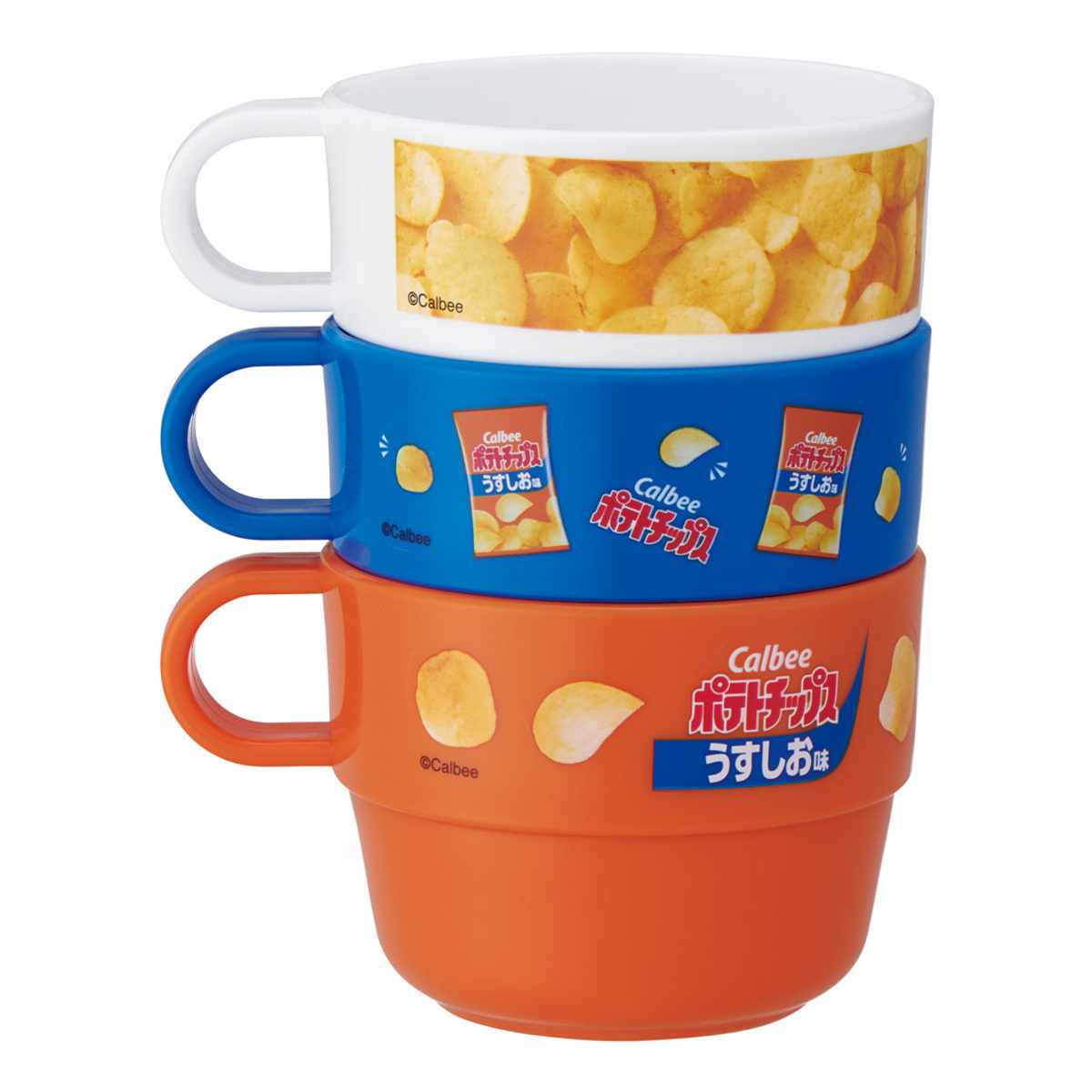 コップ 220ml スタッキングコップ 3個セット ( 日本製 食洗機対応 子供 子ども キッズ プラスチック キャラクター ポテチうすしお味 じゃがりこサラダ かっぱえびせん 亀田の柿の種 ) 【亀田の柿の種】 亀田の柿の種