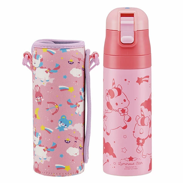 水筒 直飲み ステンレス ワンプッシュボトル カバー付き ユニコーン 470ml ( ステンレスボトル 幼稚園 保育園 子供用水筒 超軽量 ダイレクトボトル ステンレス製 子ども すいとう )