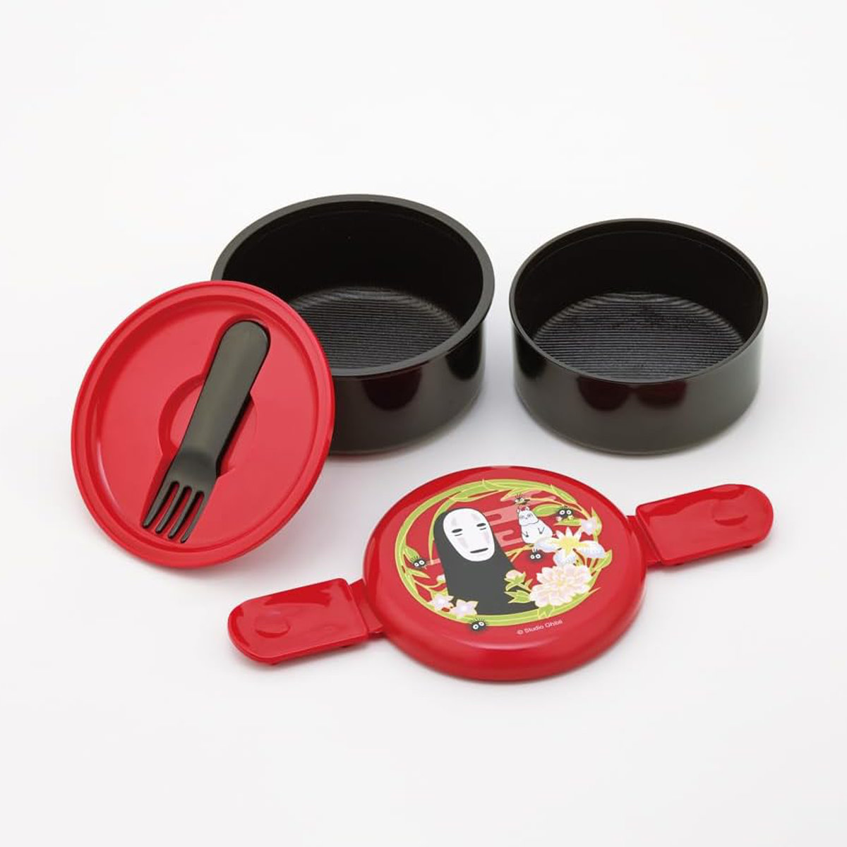 弁当箱 500ml 2段 千と千尋の神隠し カオナシ ランチボックス ( 食洗機対応 抗菌 丸型 レンジ対応 二段 日本製 レンジOK 食洗機OK お弁当 弁当 フォーク付き 銀 AG 抗菌加工 )