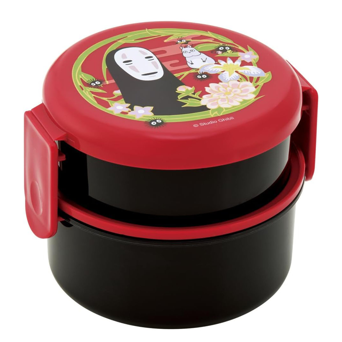 弁当箱 500ml 2段 千と千尋の神隠し カオナシ ランチボックス ( 食洗機対応 抗菌 丸型 レンジ対応 二段 日本製 レンジOK 食洗機OK お弁当 弁当 フォーク付き 銀 AG 抗菌加工 )