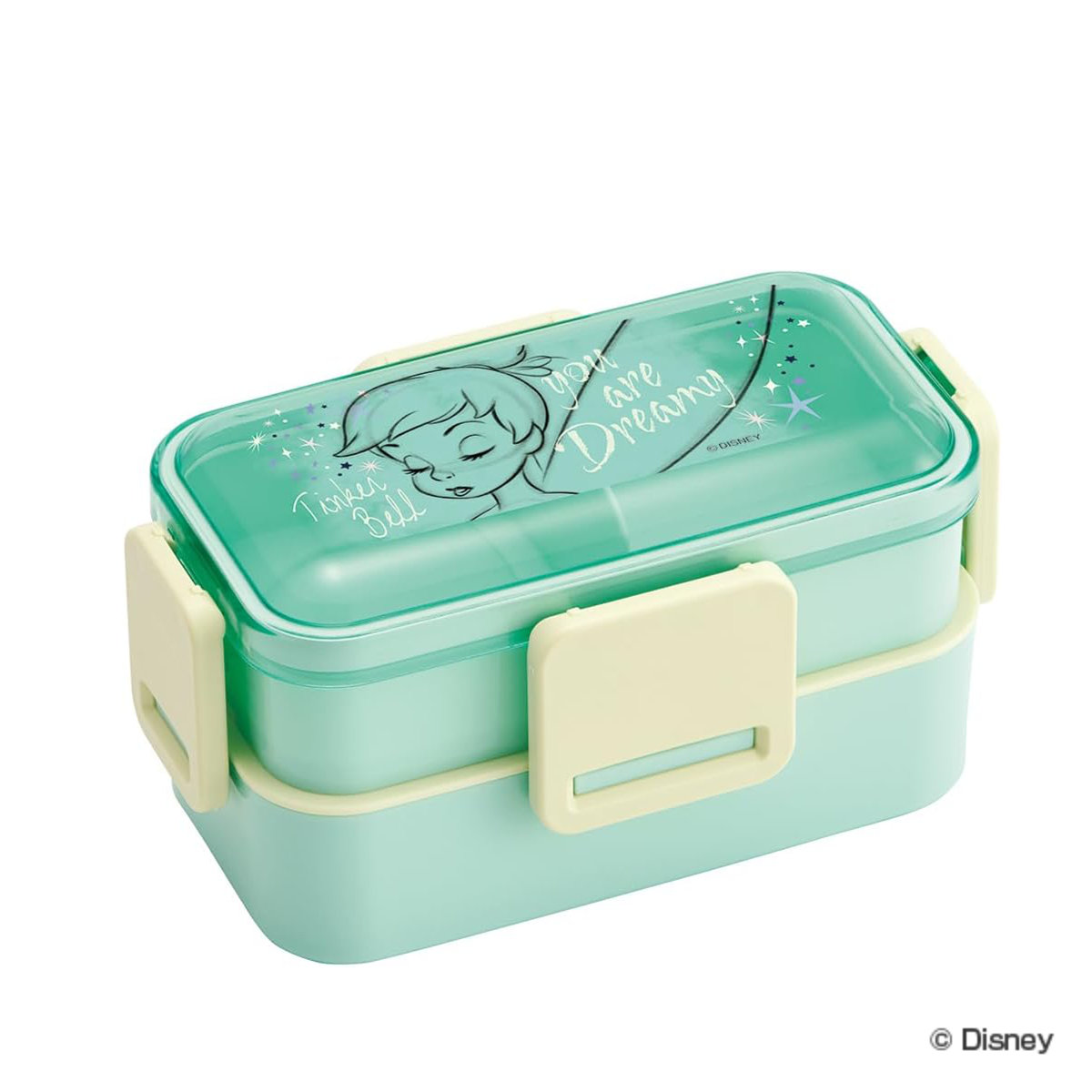 弁当箱 600ml ティンカーベル 2段 ( ランチボックス 食洗機対応 レンジ対応 二段 抗菌 ドーム型 4点ロック 日本製 仕切り付き 銀 AG 食洗機OK レンジOK お弁当 弁当 抗菌加工 二段弁当 )