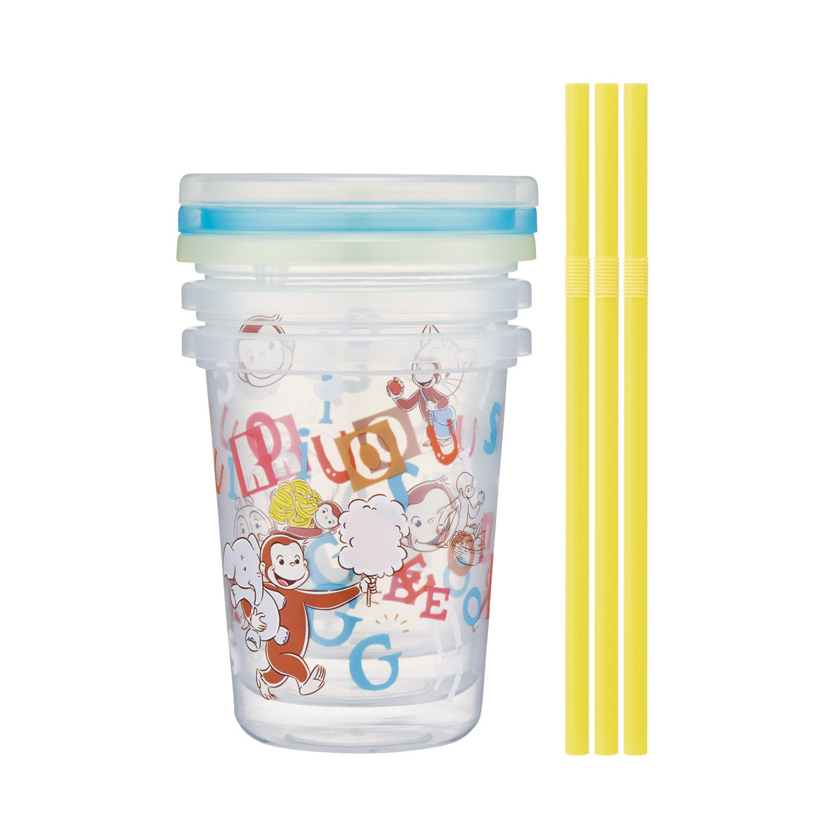タンブラー ストロー付タンブラー 3個セット ジョージ アルファベット ( 食洗機対応 おさるのジョージ プラスチック 割れない 蓋付き キャラクター かわいい スタッキング 便利 )