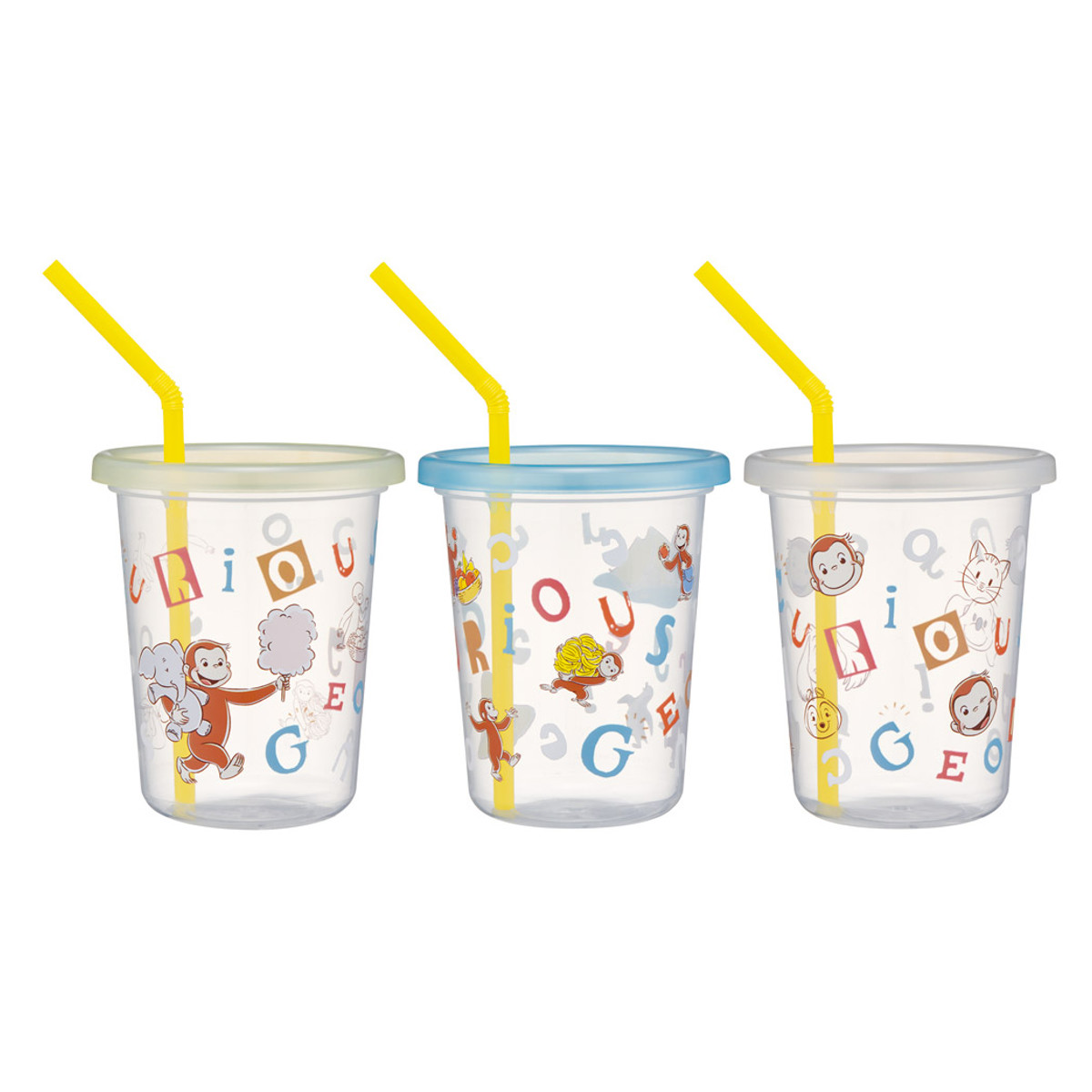 タンブラー ストロー付タンブラー 3個セット ジョージ アルファベット ( 食洗機対応 おさるのジョージ プラスチック 割れない 蓋付き キャラクター かわいい スタッキング 便利 )