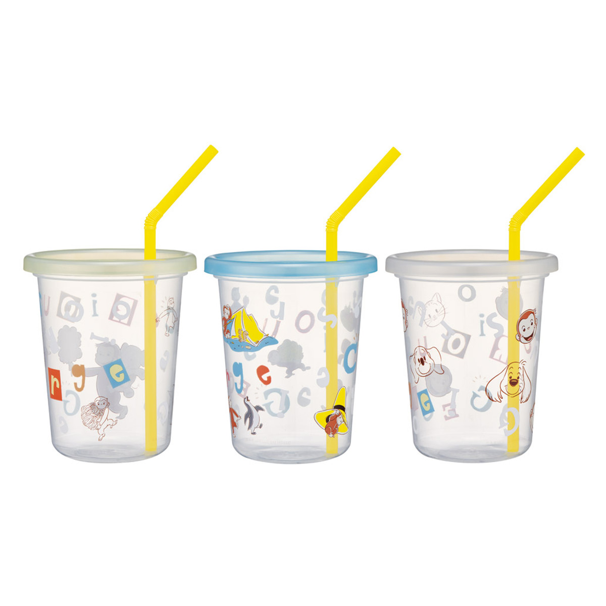 タンブラー ストロー付タンブラー 3個セット ジョージ アルファベット ( 食洗機対応 おさるのジョージ プラスチック 割れない 蓋付き キャラクター かわいい スタッキング 便利 )