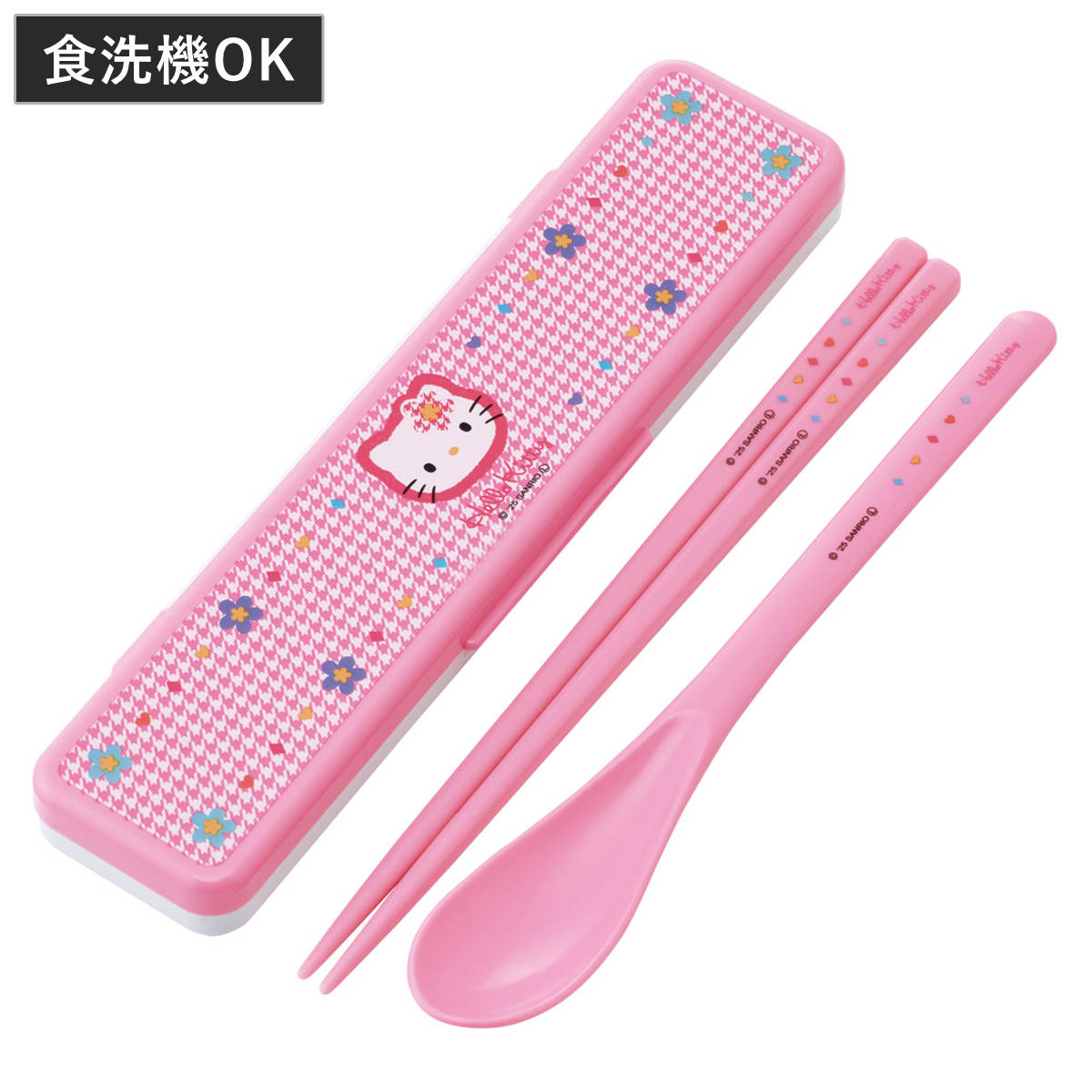 抗菌コンビセット キティ カオハナ 音の鳴らない お箸 スプーン ( 食洗機対応 18センチ カトラリー 抗菌 日本製 食洗機OK カトラリーセット 銀 AG 持ち運び お弁当 弁当 抗菌加工 箸箱 )