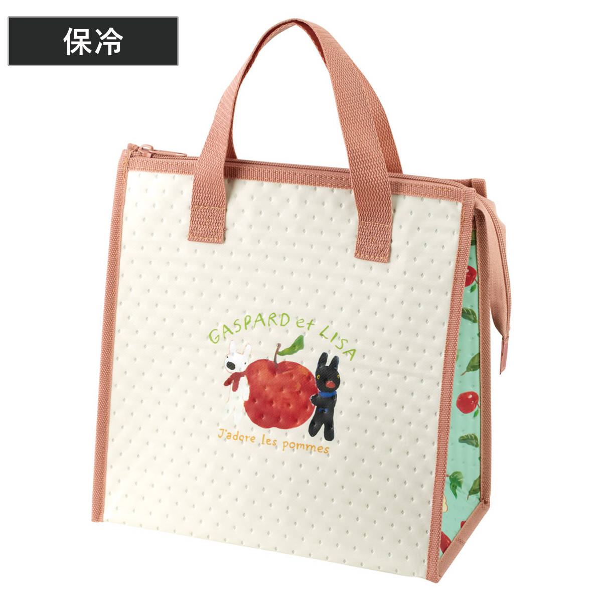 ランチバッグ 不織布保冷バッグ リサ&ガスパール リンゴ柄 ( 保冷ランチバッグ 保冷 弁当袋 お弁当袋 四角 ランチトートバッグ 保温 ランチトート お弁当箱 弁当 袋 ランチ マチ付き お弁当入れ 保冷バッグ )