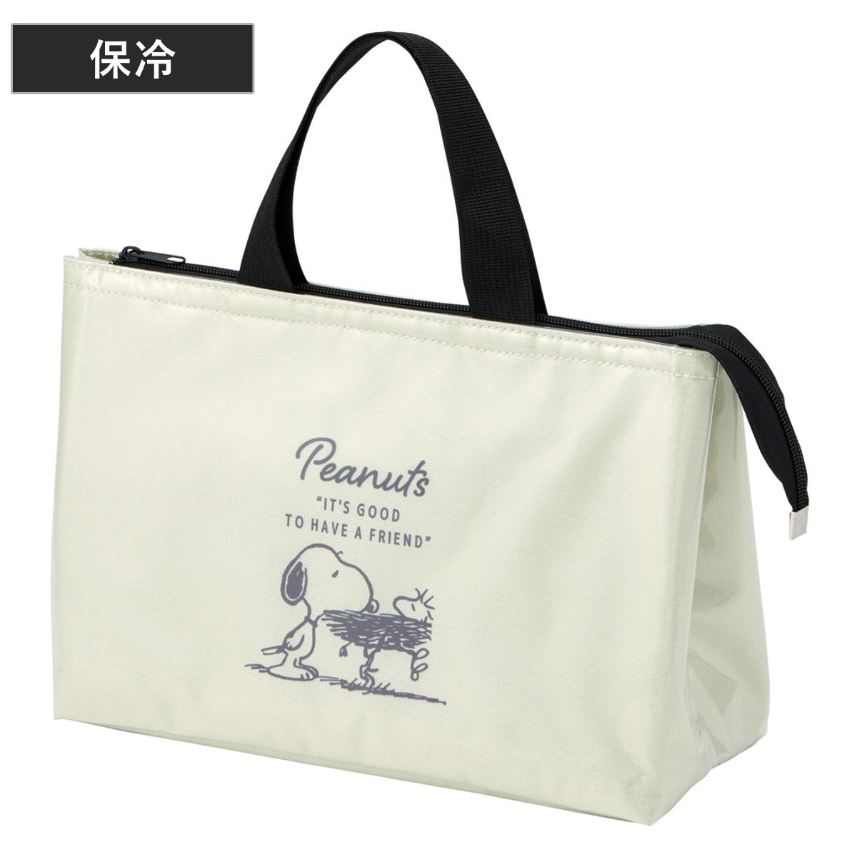ランチバッグ カバー付きランチバッグ スヌーピー（バッジ） （ お弁当袋 ミニバッグ 手提げ サブバック 鞄 保温 バッグ ビニール加工 かばん カバン お弁当用 お弁当入れ 保冷剤 保冷ランチバッグ ）