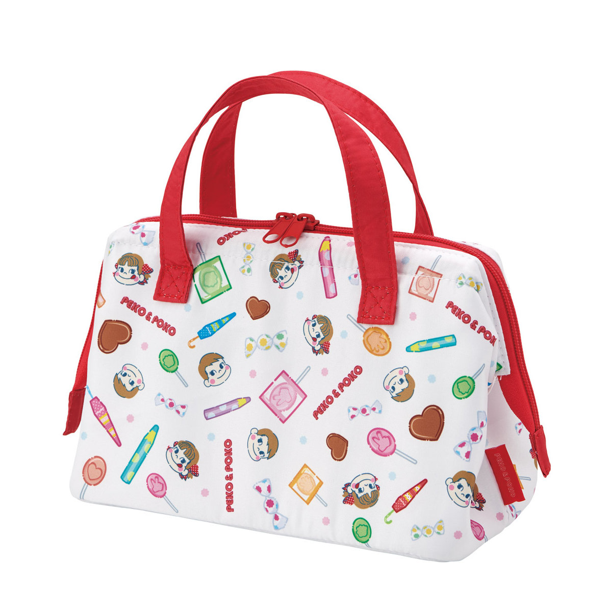 ランチバッグ がま口型ランチバッグ ペコちゃん おかし ( がま口型 保冷バッグ 保冷ランチバッグ 保冷 弁当袋 お弁当袋 お弁当入れ Wファスナー お弁当箱 弁当 袋 持ち運び おべんとう袋 )