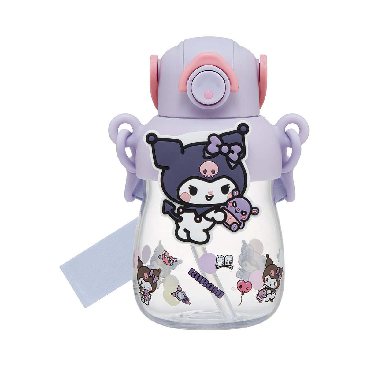 水筒 650ml ラバーマスコット付ストローボトル クロミ 大好きな日々 ( ストロー付ボトル ストローボトル クリアボトル ワンプッシュ ワンタッチ ストロータイプ 子供 子供用水筒 クリア ショルダーベルト 幼稚園 保育園 キッズ )