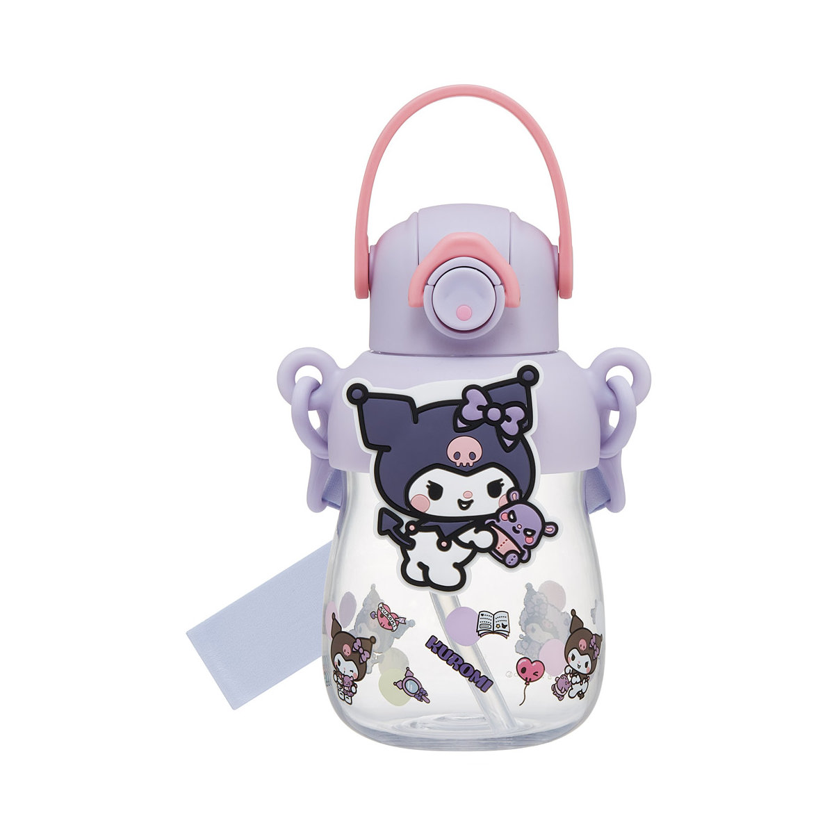 水筒 650ml ラバーマスコット付ストローボトル クロミ 大好きな日々 ( ストロー付ボトル ストローボトル クリアボトル ワンプッシュ ワンタッチ ストロータイプ 子供 子供用水筒 クリア ショルダーベルト 幼稚園 保育園 キッズ )