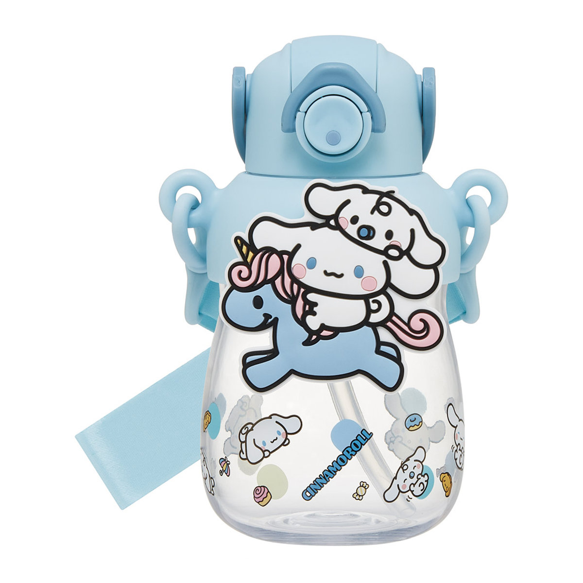 水筒 650ml ラバーマスコット付ストローボトル シナモロール 大好きな日々 ( ストロー付ボトル ストローボトル クリアボトル ワンプッシュ ワンタッチ ストロータイプ 子供 子供用水筒 クリア ショルダーベルト 幼稚園 保育園 )
