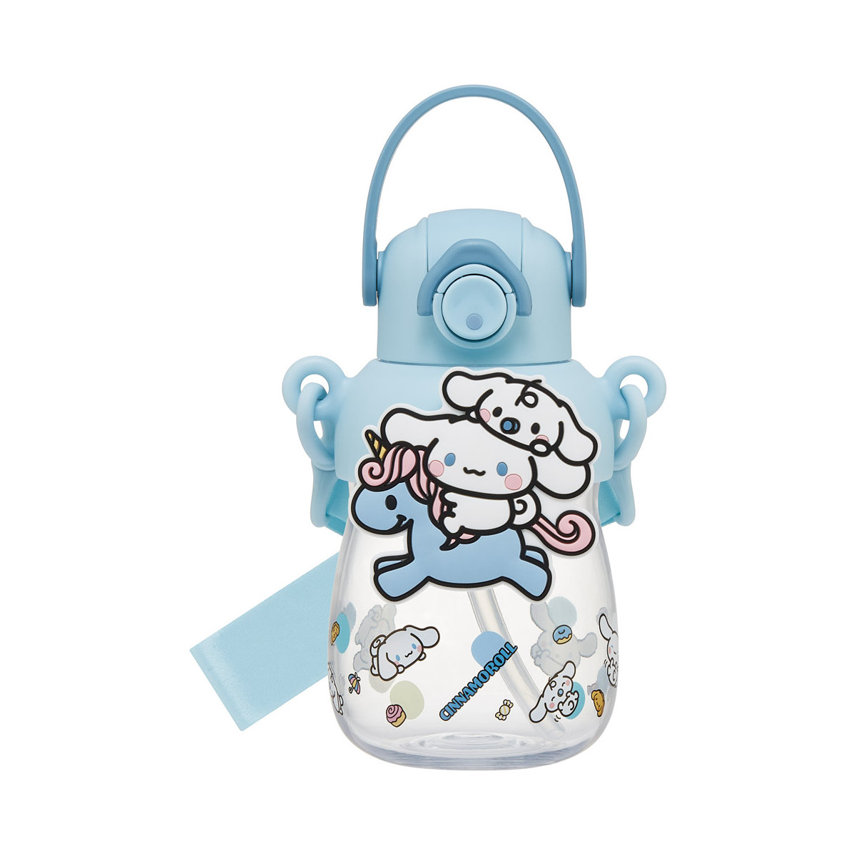 水筒 650ml ラバーマスコット付ストローボトル シナモロール 大好きな日々 ( ストロー付ボトル ストローボトル クリアボトル ワンプッシュ ワンタッチ ストロータイプ 子供 子供用水筒 クリア ショルダーベルト 幼稚園 保育園 )