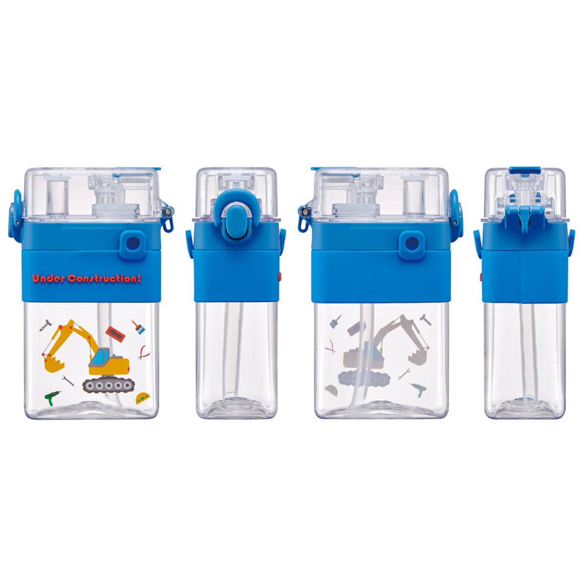 水筒 600ml スクエア2WAYボトル はたらくクルマ ( 直飲み ストローボトル 2way ダイレクト プラスチック 直のみ すいとう ストロー ボトル 軽い キッズ 子供 クリア )