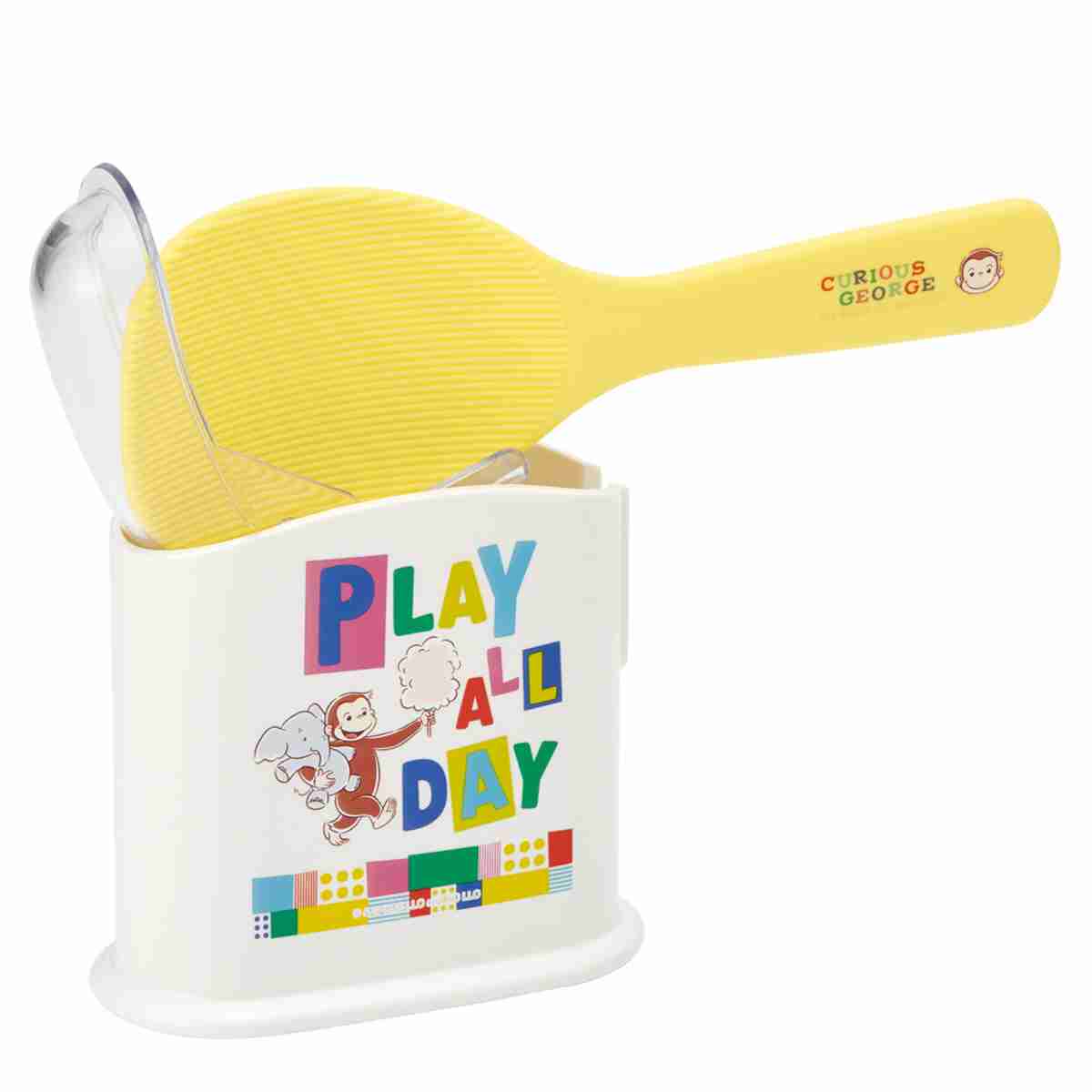 しゃもじケース ケース付 しゃもじ おさるのジョージ ( スタンド セット ケース付き かわいい シャモジ 杓文字 19.5cm フード付き ケース 特殊加工 くっつきにくい キッチン便利グッズ 日本製 )