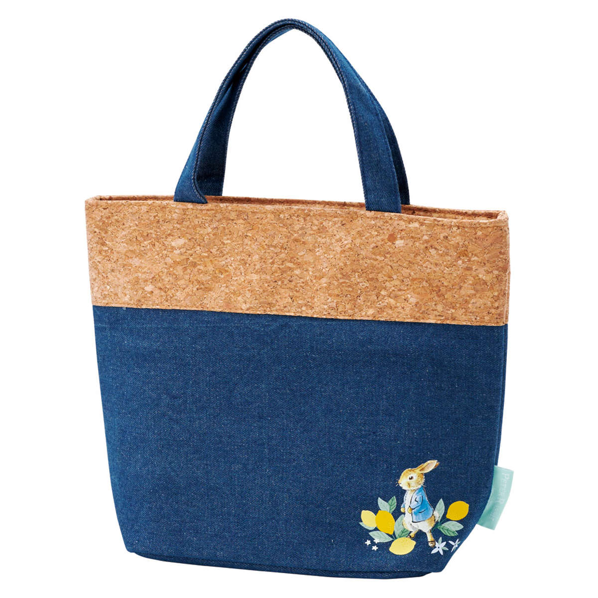 ランチバッグ コルク×デニムランチバックM ピーターラビット シトロン ( お弁当袋 ミニバッグ 手提げ サブバック 鞄 保温 保冷 バッグ トート デニム コルク かばん カバン お弁当用 お弁当入れ 保冷剤 保冷ランチバッグ )