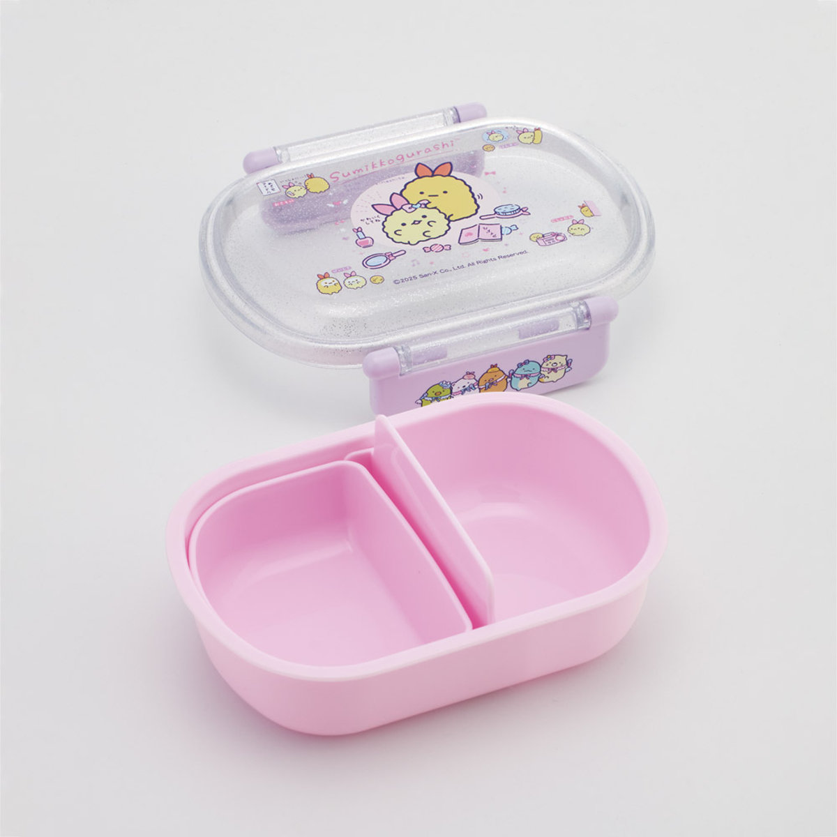 弁当箱 360ml 抗菌ふわっとタイトランチ すみっコぐらし えびてんアイドル ( ランチボックス 食洗機対応 レンジ対応 抗菌 日本製 ドーム蓋 キッズ 子供 食洗機OK レンジOK お弁当 弁当 一段 2点ロック 銀 AG 抗菌加工 )