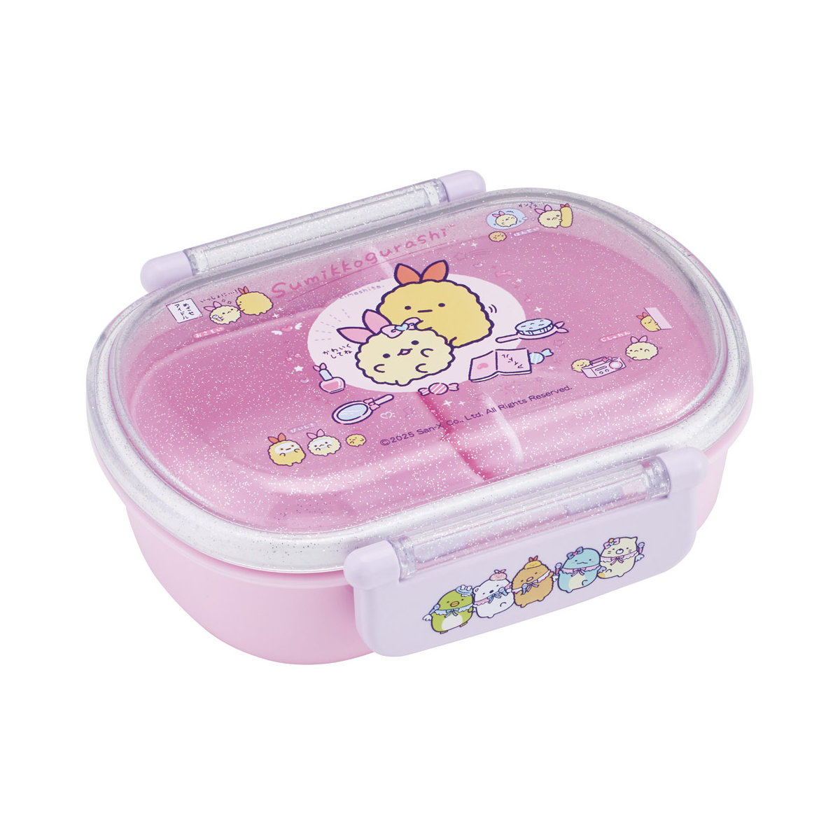 弁当箱 360ml 抗菌ふわっとタイトランチ すみっコぐらし えびてんアイドル ( ランチボックス 食洗機対応 レンジ対応 抗菌 日本製 ドーム蓋 キッズ 子供 食洗機OK レンジOK お弁当 弁当 一段 2点ロック 銀 AG 抗菌加工 )