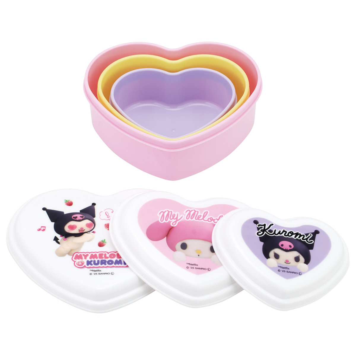 弁当箱 3個セット シール容器 ハート型 マイメロクロミ Netflix ( レンジ対応 保存容器 ランチボックス 抗菌 日本製 レンジOK 弁当 お弁当 抗菌加工 果物ケース デザートケース フルーツケース )