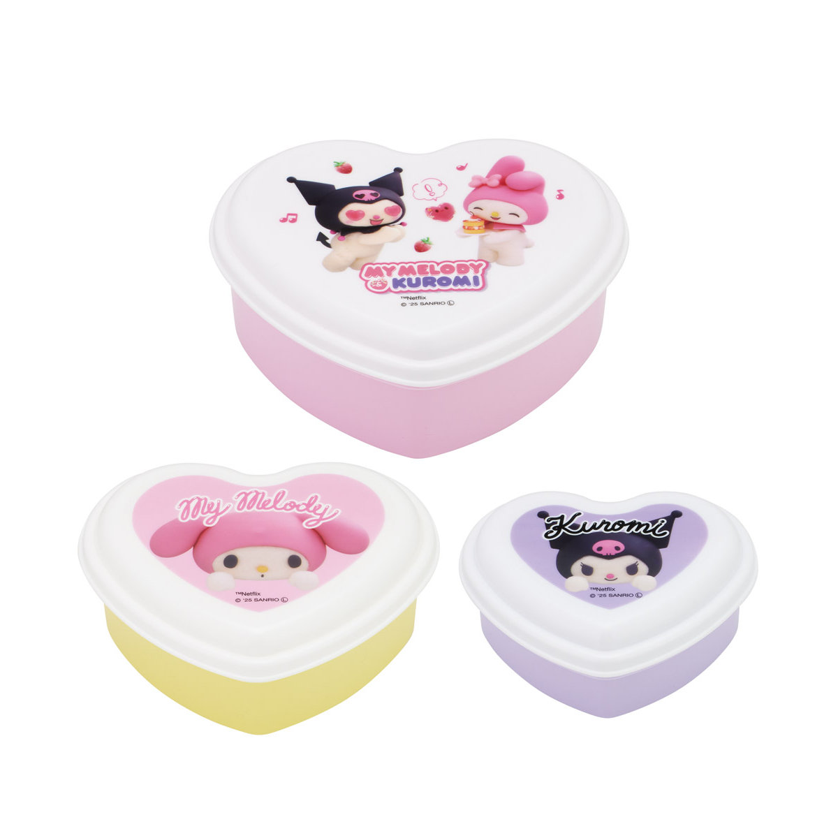 弁当箱 3個セット シール容器 ハート型 マイメロクロミ Netflix ( レンジ対応 保存容器 ランチボックス 抗菌 日本製 レンジOK 弁当 お弁当 抗菌加工 果物ケース デザートケース フルーツケース )