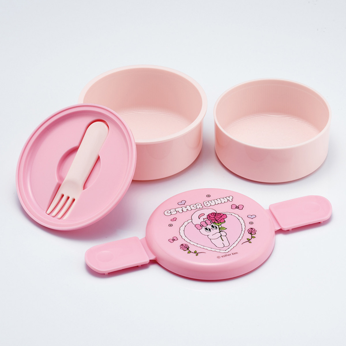 弁当箱 500ml 丸型ランチボックス2段 エスターバニー ( お弁当箱 丸型 ランチボックス レンジ対応 日本製 レンジOK お弁当 弁当 フォーク付き おにぎり 子ども用お弁当箱 2段弁 )