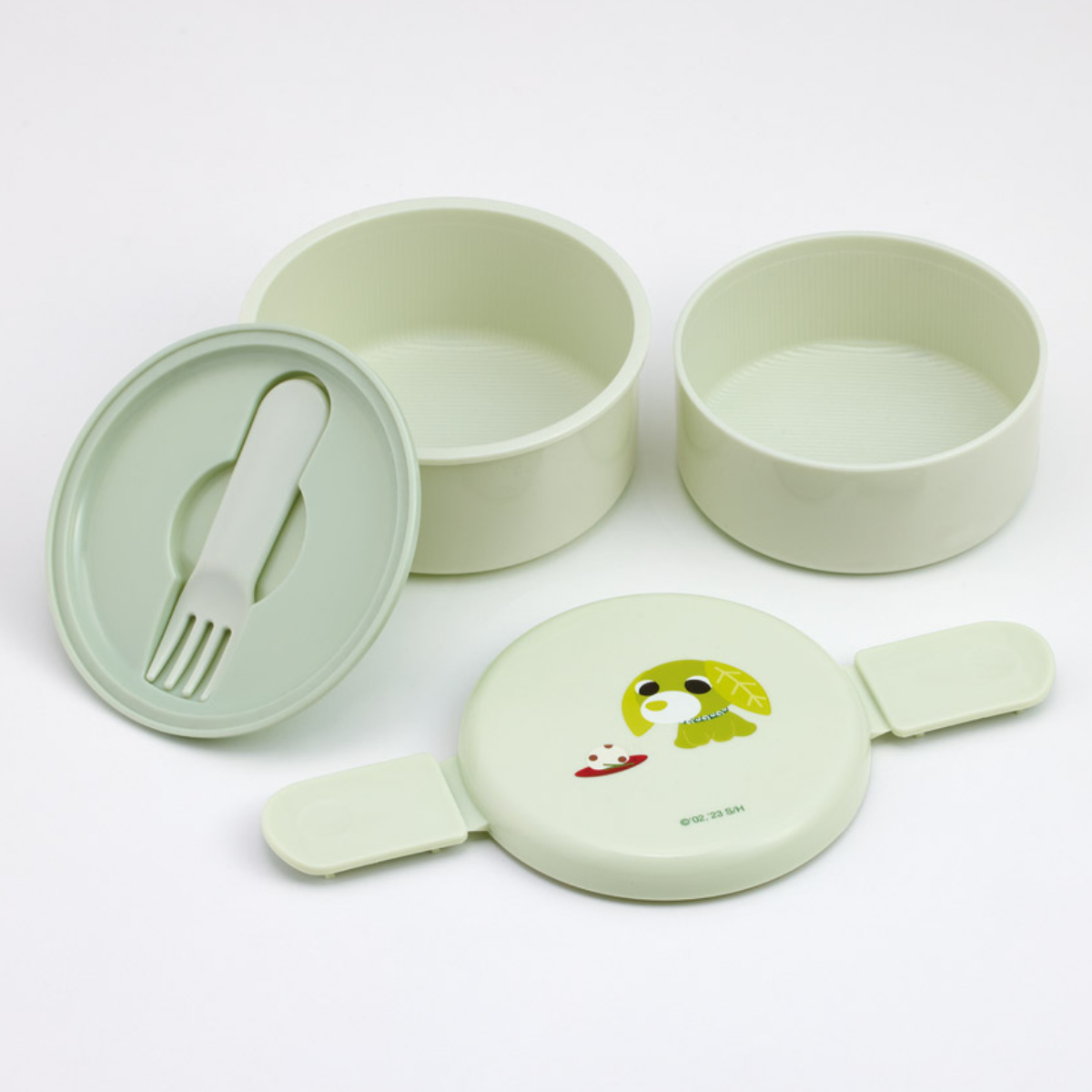 弁当箱 500ml 丸型ランチボックス2段 お茶犬リョク ( お弁当箱 丸型 ランチボックス レンジ対応 日本製 レンジOK お弁当 弁当 フォーク付き おにぎり 子ども用お弁当箱 2段弁 )