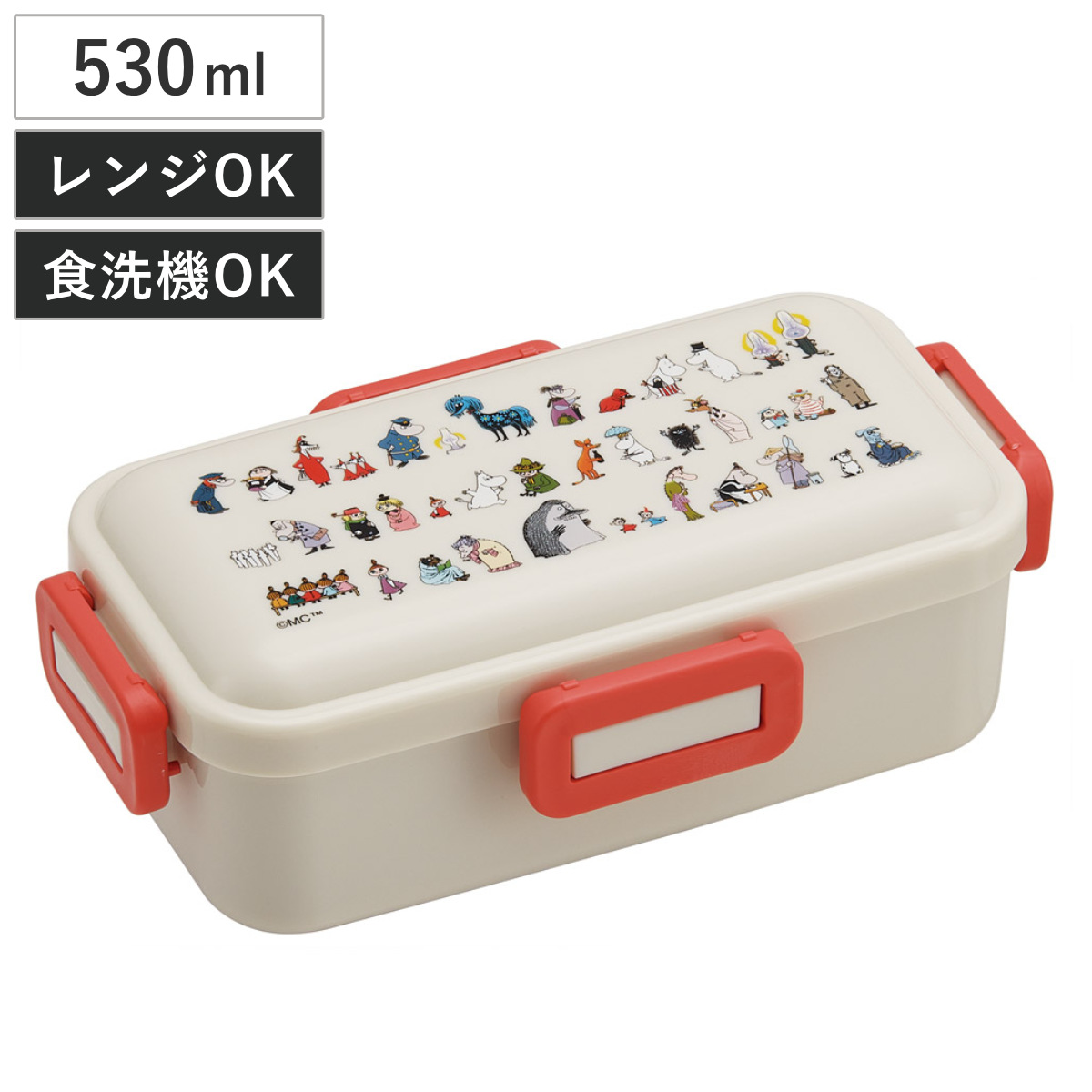弁当箱 530ml ふわっと弁当箱 ムーミン80 ( ランチボックス 食洗機対応 レンジ対応 一段 ドーム型 4点ロック 1段 日本製 仕切り付き 食洗機OK レンジOK お弁当 弁当 一段弁当 )