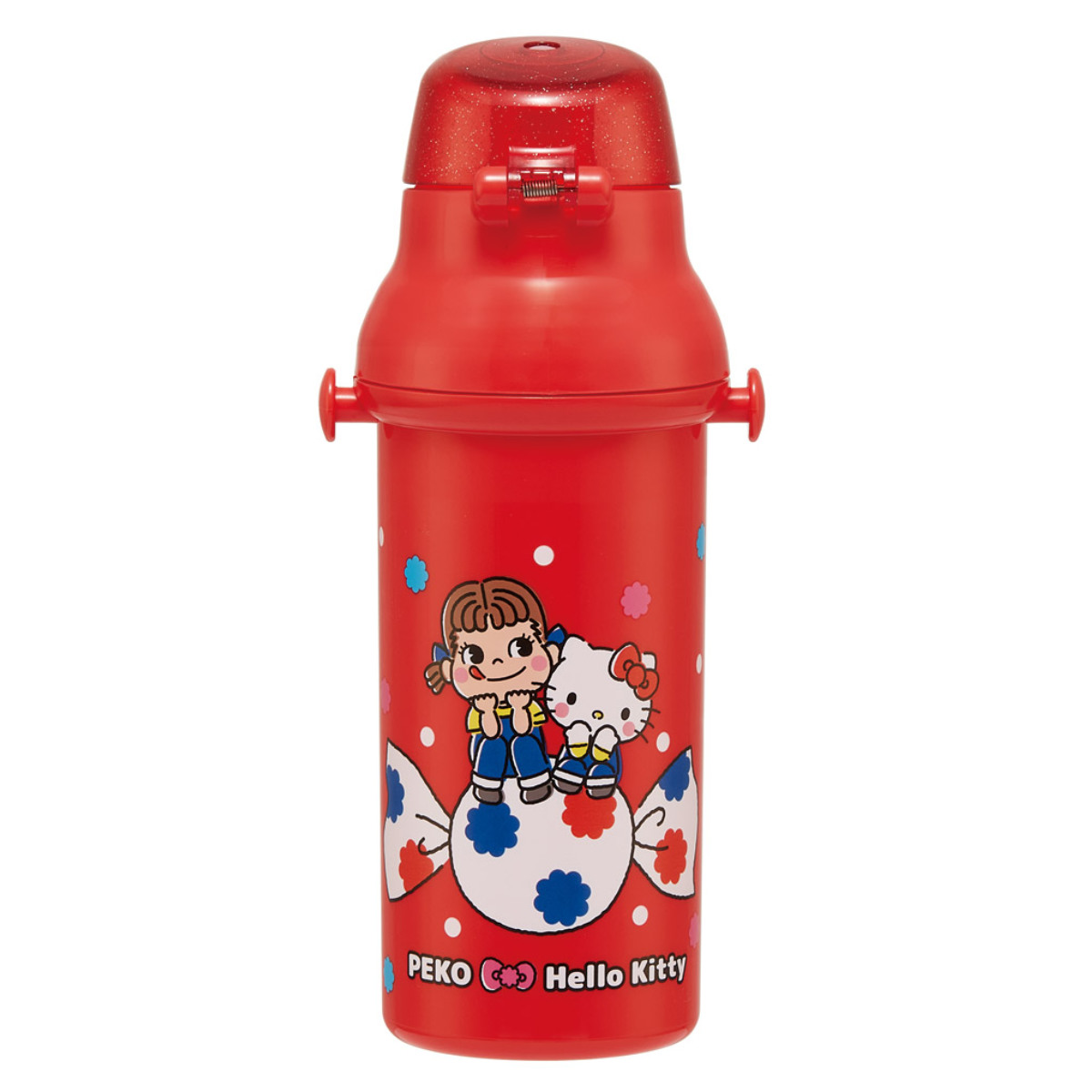 水筒 480ml 抗菌直飲プラボトル PEKO × キティ ( 子供用 抗菌 プラスチック製 ダイレクトボトル 直飲み ワンタッチ 日本製 抗菌加工 AG 銀 ショルダーベルト付き 広口 軽量 ボトル ワンプッシュ )