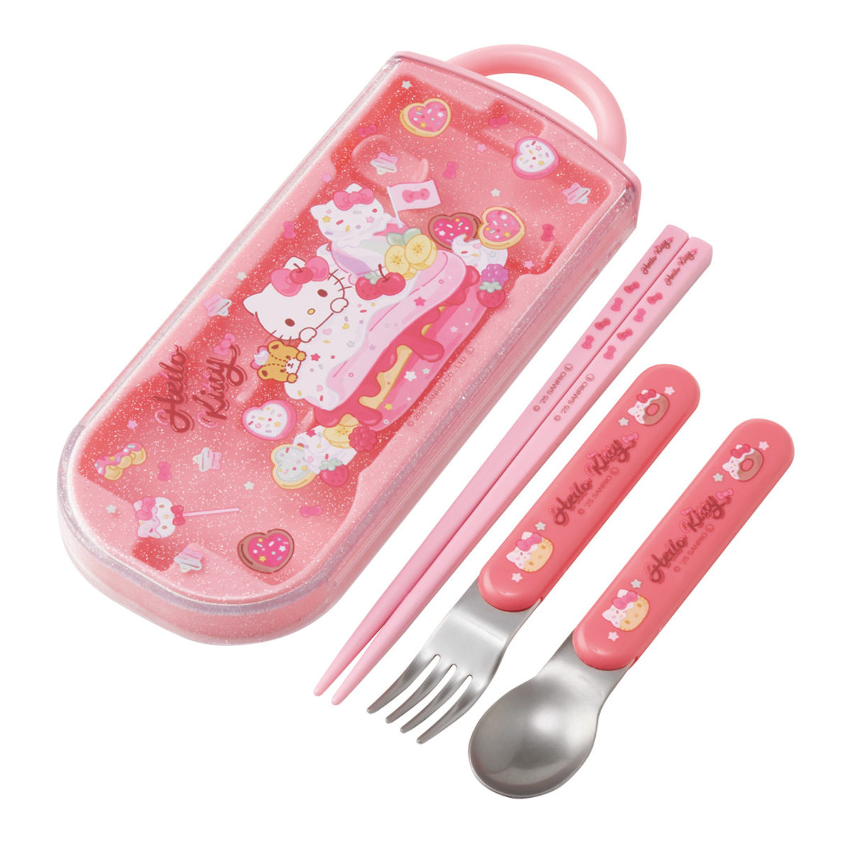 トリオセット 食洗機対応スライド式トリオ キティファンシー ( 食洗機対応 カトラリーセット お箸 抗菌 子供 日本製 食洗機OK カトラリー お弁当 弁当 幼稚園 保育園 給食 キッズ 抗菌加工 )