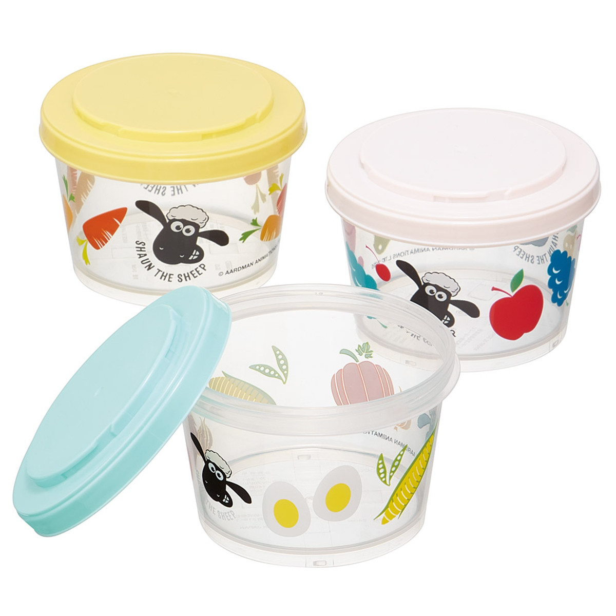 保存容器 薄肉保存容器 3個組み ひつじのショーン 240ml ( ランチボックス ラウンドコンテナ 電子レンジ対応 食洗機対応 冷凍 日本製 密閉 保存 容器 小物入れ 作り置き 常備菜 離乳食 持ち歩き ジョイント式 積み重ね )