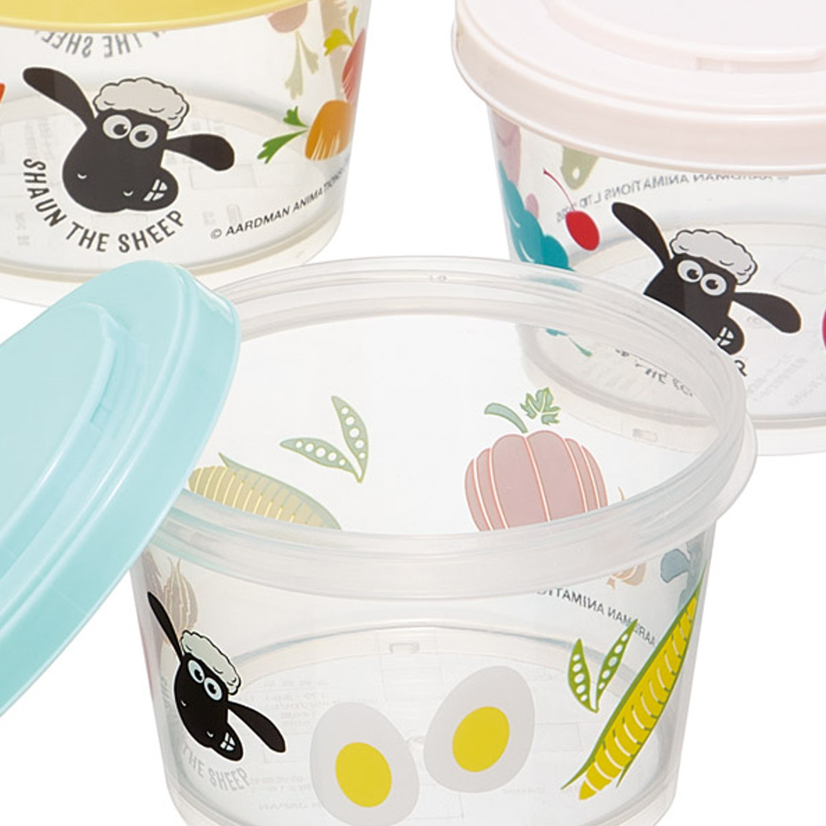保存容器 薄肉保存容器 3個組み ひつじのショーン 240ml ( ランチボックス ラウンドコンテナ 電子レンジ対応 食洗機対応 冷凍 日本製 密閉 保存 容器 小物入れ 作り置き 常備菜 離乳食 持ち歩き ジョイント式 積み重ね )