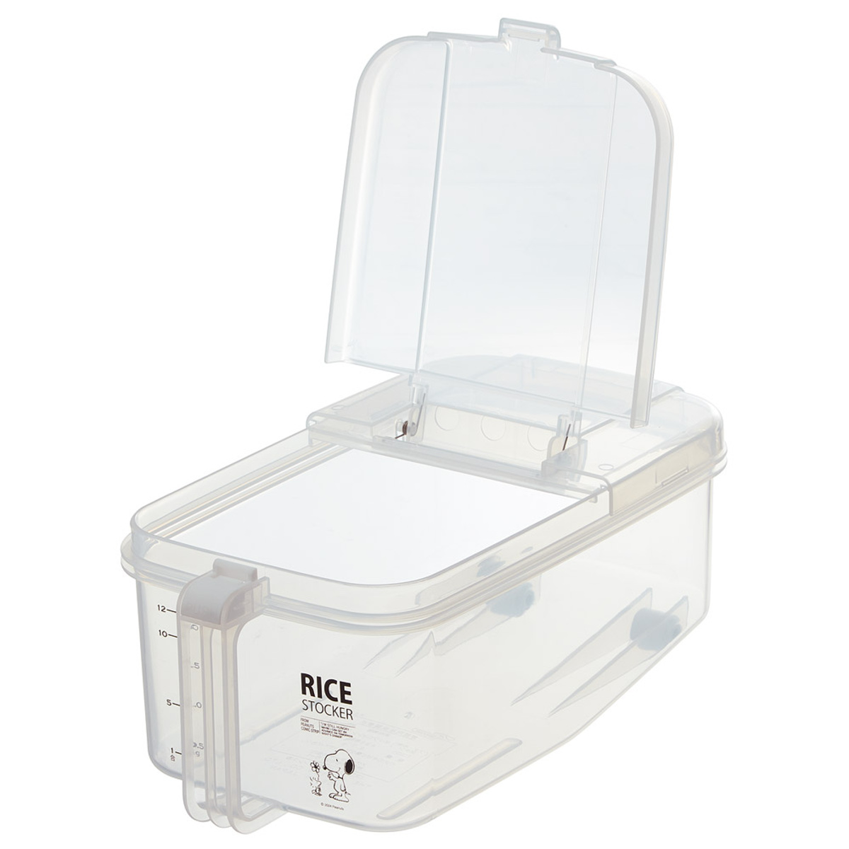 米櫃 2.5kg 冷蔵庫用 米びつ 横型 スヌーピー ( 計量カップ付き 目盛り付き 冷蔵庫 ライスボックス こめびつ おすすめ 無洗米対応 ライスストッカー 米ストッカー コメビツ お米収納 お米保存 キャスター付き キッチン収納 2.5キロ )