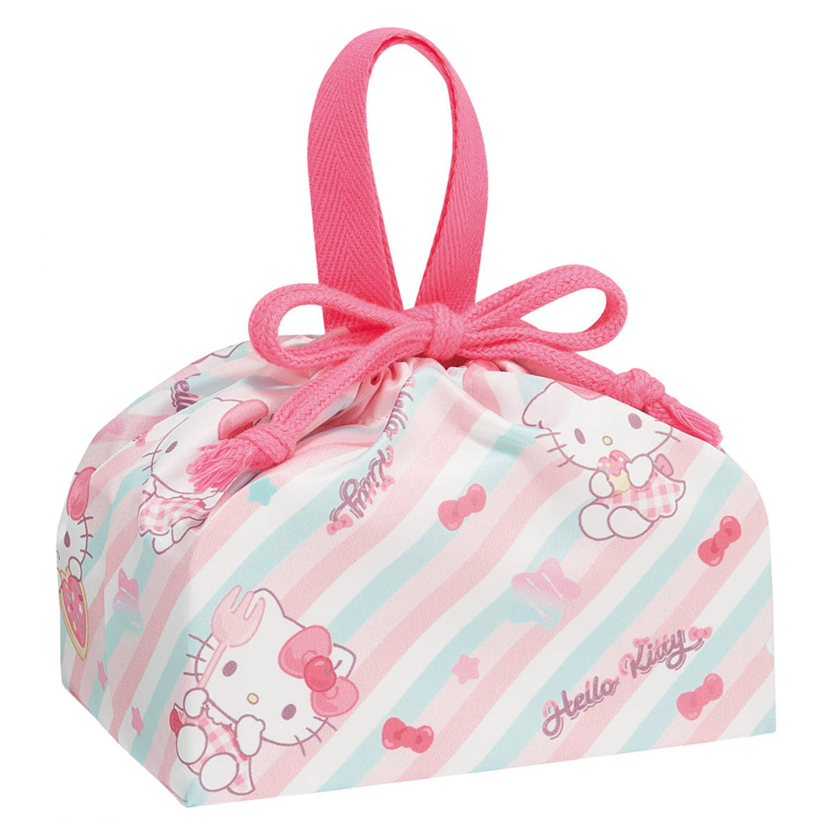 弁当袋 ランチ巾着 キティファンシー ( お弁当袋 給食袋 巾着袋 ランチバッグ 子供 お弁当箱 日本製 弁当箱 弁当 給食 袋 弁当巾着 マチ 小物入れ 幼稚園 保育園 キッズ )