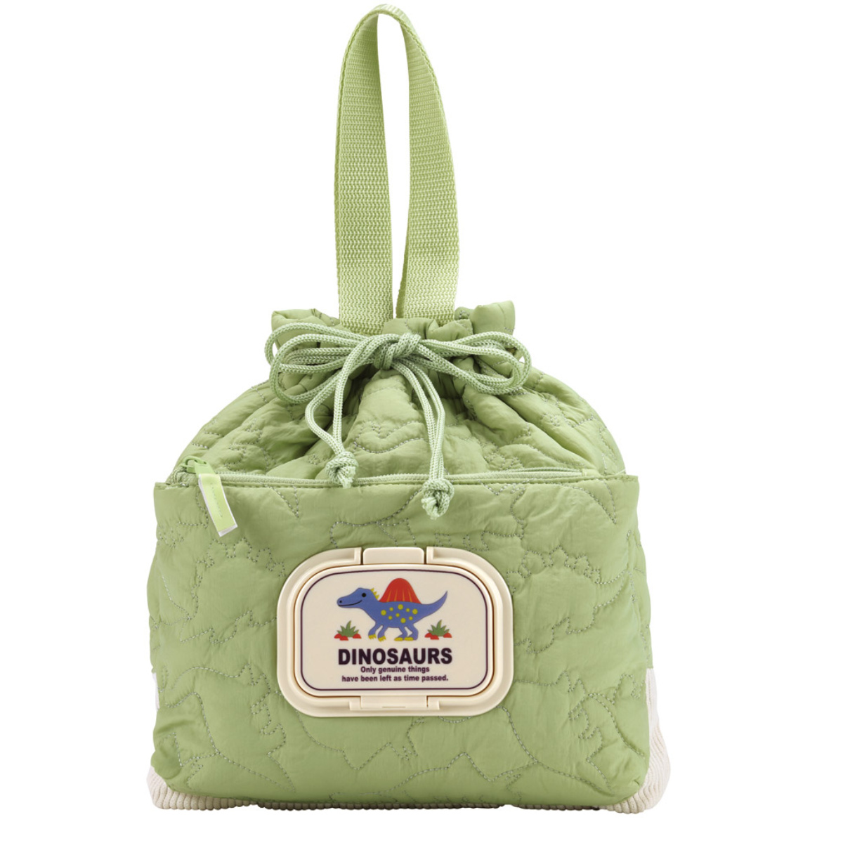 巾着 イブル生地おむつ巾着 ディノサウルス （ おむつポーチ おむつ入れ お出かけ用 携帯用 おむつ おしりふき ウェットシート 蓋付き 収納 小物入れ オムツポーチ マルチポーチ トラベルポーチ バッグ おむつケース 巾着袋 ）