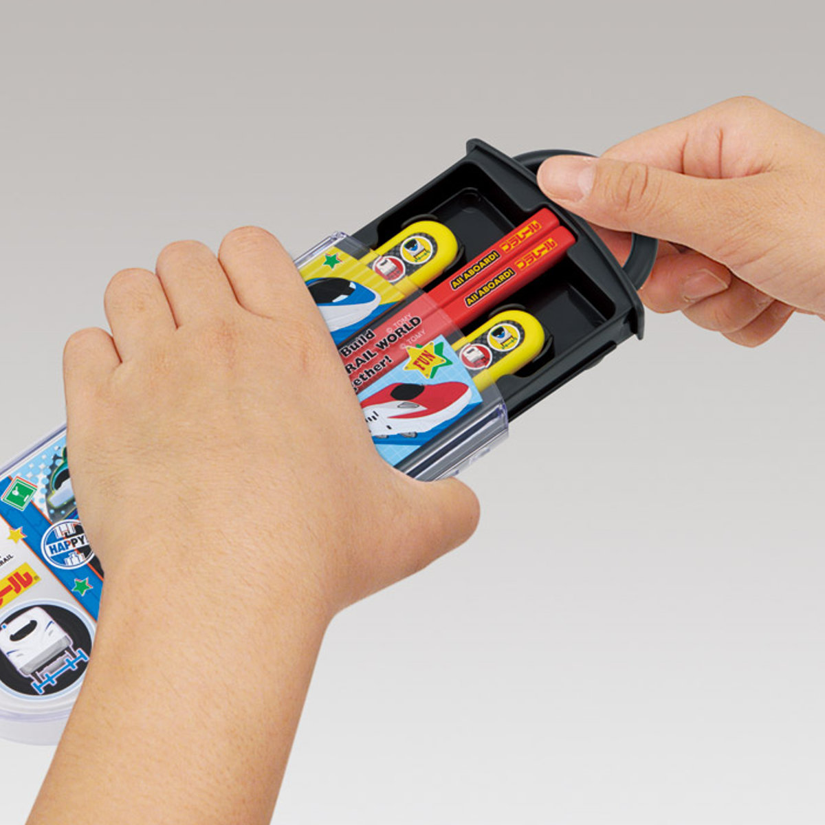 食洗機対応スライド式トリオ プラレール26 ( 食洗機対応 カトラリーセット お箸 子供 日本製 食洗機OK カトラリー お弁当 弁当 幼稚園 保育園 給食 キッズ )