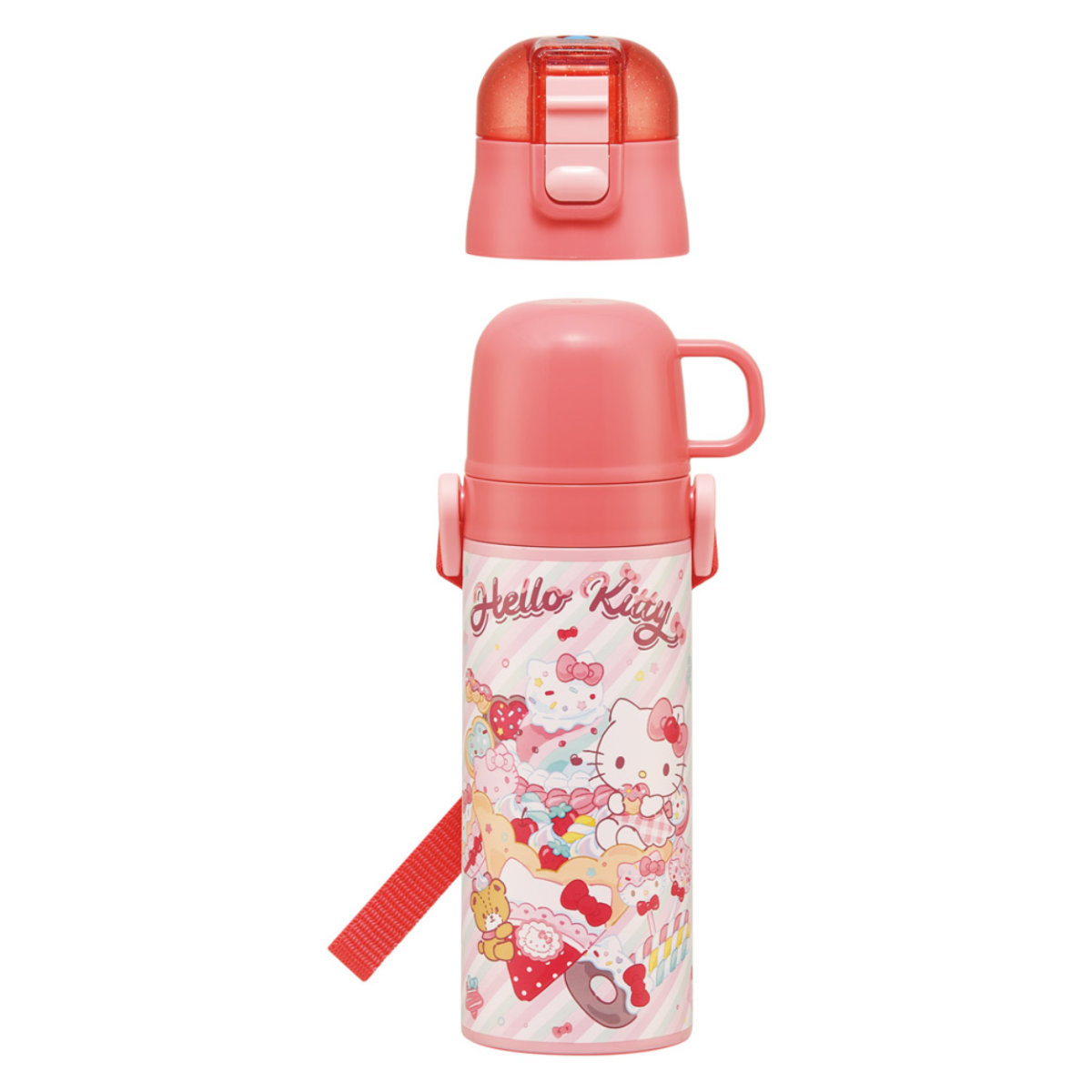 水筒 470ml 430ml 超軽量2WAYステンレスボトル キティファンシー ( 保冷 保温 直飲み コップ付き ワンプッシュ マグボトル コップ飲み 2way 子供用 すいとう ボトル キッズ ワンタッチ ステンレス 超軽量 軽量 )
