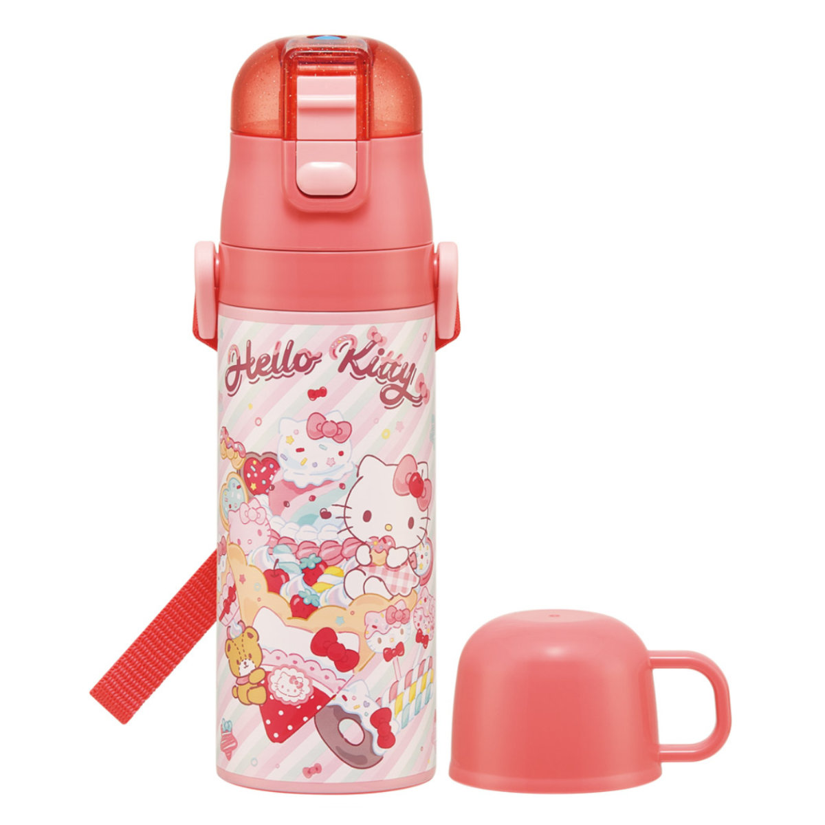 水筒 470ml 430ml 超軽量2WAYステンレスボトル キティファンシー ( 保冷 保温 直飲み コップ付き ワンプッシュ マグボトル コップ飲み 2way 子供用 すいとう ボトル キッズ ワンタッチ ステンレス 超軽量 軽量 )