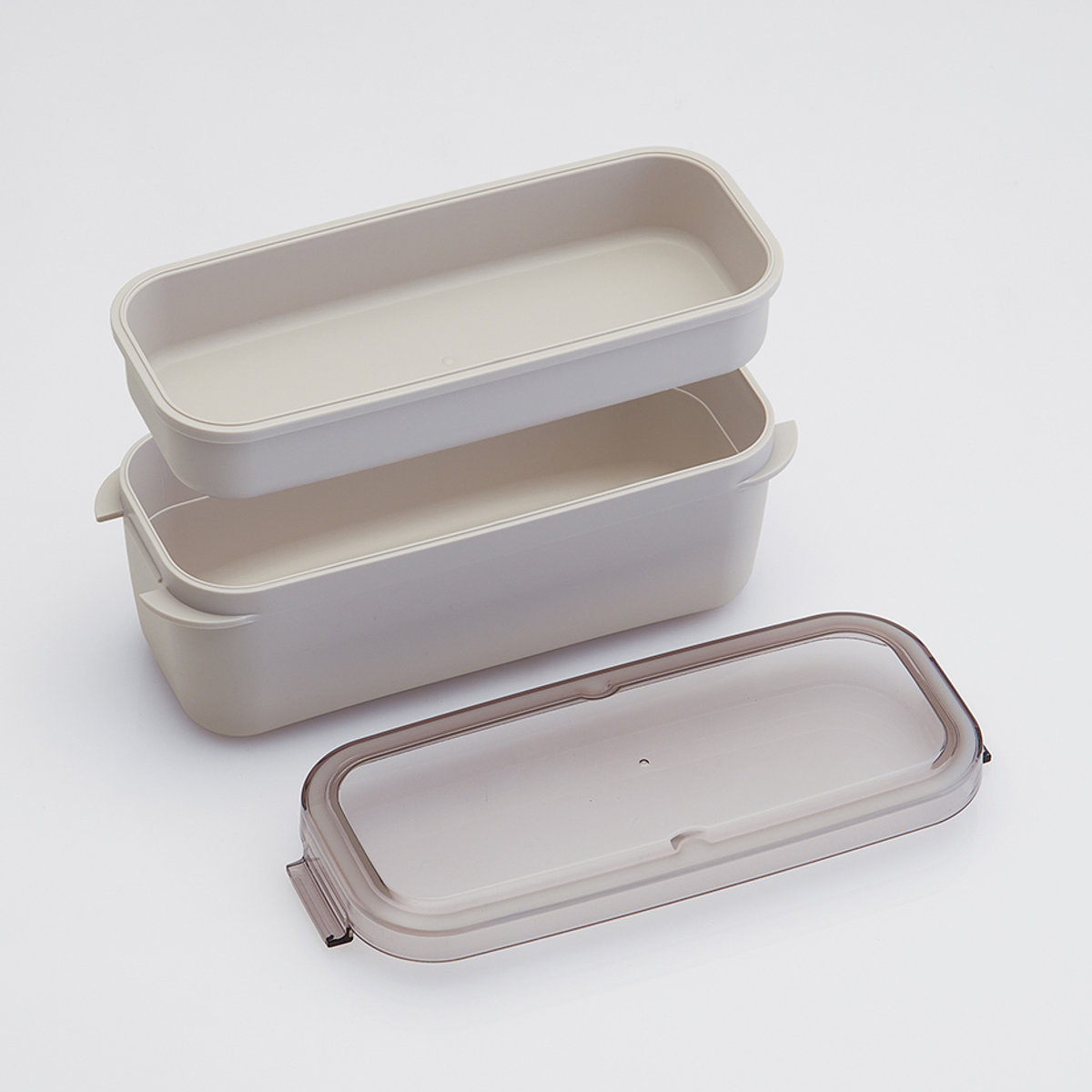 弁当箱 930ml ラク洗2段ランチボックス パッキン一体 ( お弁当箱 ランチボックス レンジ対応 食洗機対応 2way 日本製 レンジOK 食洗機OK 一段 二段 弁当 お弁当 洗いやすい 大人 子ども ) 【サンドホワイト】 サンドホワイト