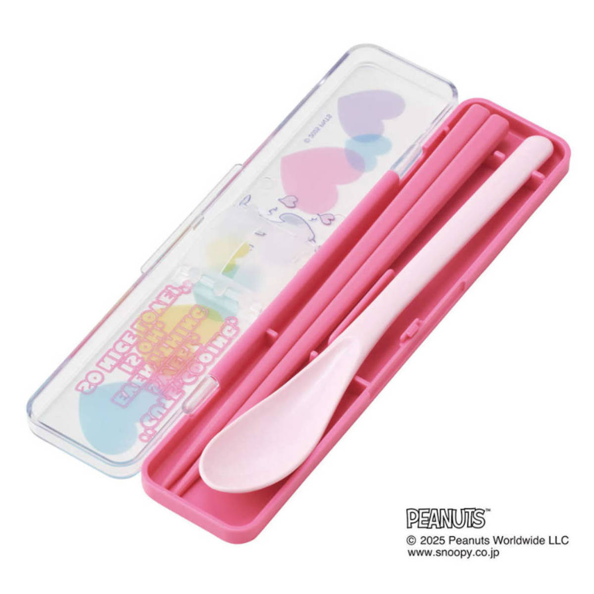 コンビセット 箸 スプーン スヌーピー クリアハート ピンク ( 食洗機対応 18センチ お箸 音の鳴らない カトラリー 日本製 食洗機OK カトラリーセット 持ち運び お弁当 弁当 箸箱 )