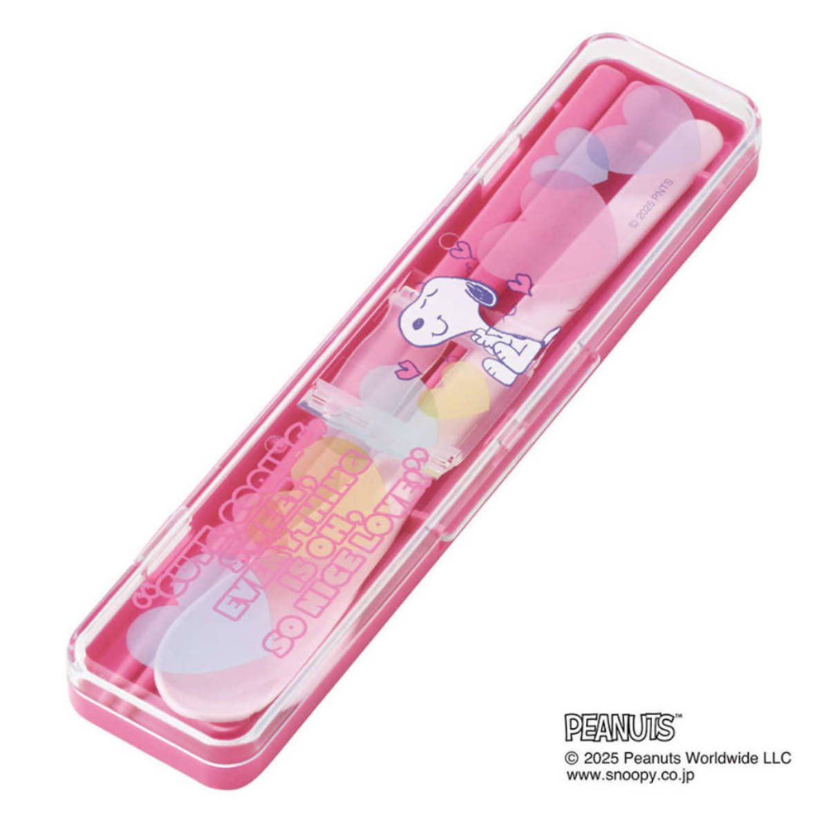 コンビセット 箸 スプーン スヌーピー クリアハート ピンク ( 食洗機対応 18センチ お箸 音の鳴らない カトラリー 日本製 食洗機OK カトラリーセット 持ち運び お弁当 弁当 箸箱 )