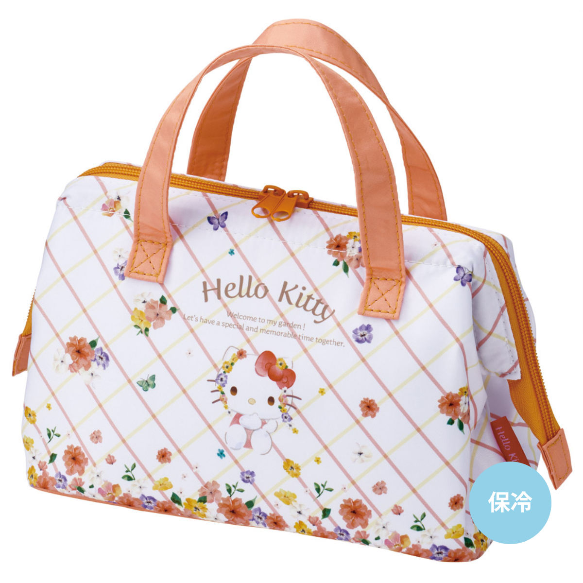 がま口型ランチバッグ 子供用がま口ランチバッグ キティパステル水彩花柄 （ がま口型 保冷バッグ 保冷ランチバッグ 保冷 弁当袋 お弁当袋 お弁当入れ Wファスナー お弁当箱 弁当 袋 持ち運び おべんとう袋 ）