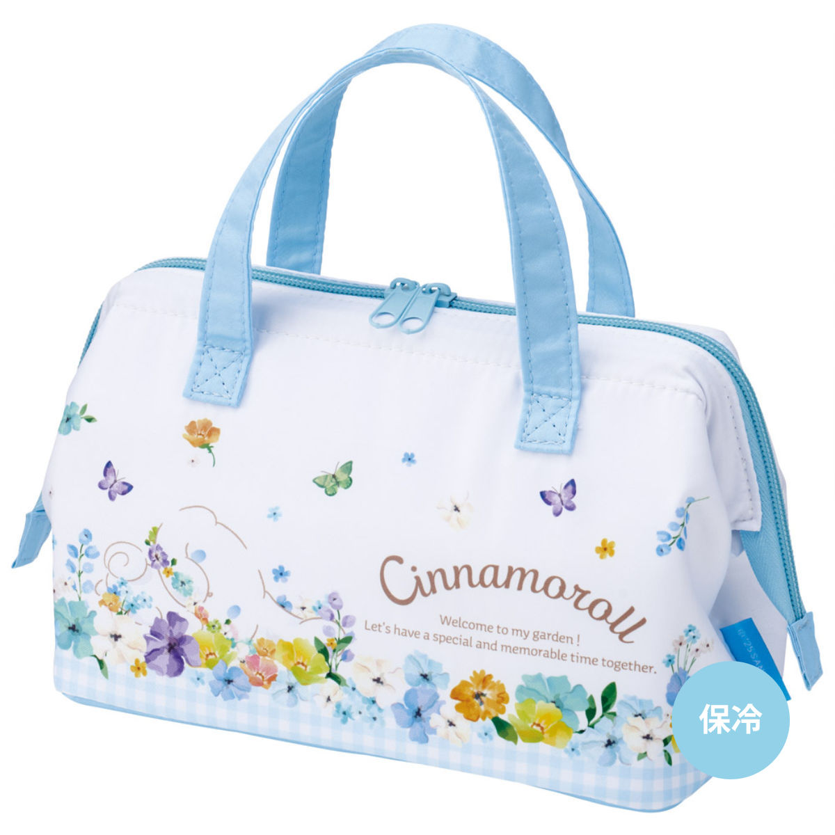 がま口型ランチバッグ 子供用がま口ランチバッグ シナモロールパステル水彩花柄 （ がま口型 保冷バッグ 保冷ランチバッグ 保冷 弁当袋 お弁当袋 お弁当入れ Wファスナー お弁当箱 弁当 袋 持ち運び おべんとう袋 ）