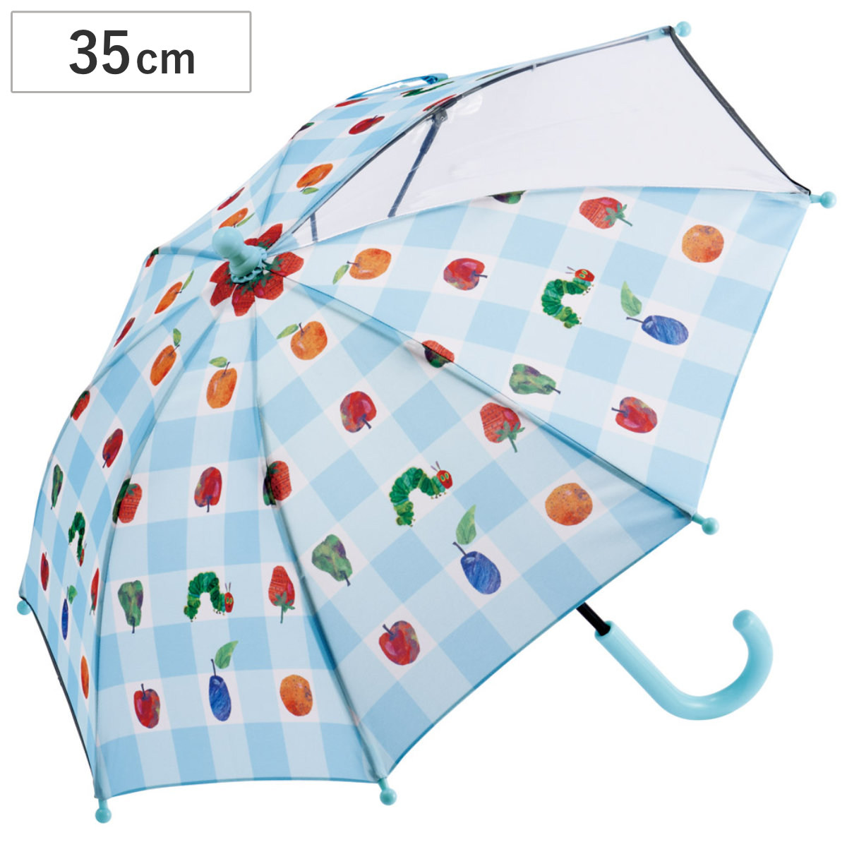傘 子供傘 35cm はらぺこあおむし （ かさ 透明窓付き 軽量 丈夫 折れにくい 手開き 安全カバー 子供用 幼児 雨傘 雨具 カサ 2歳 3歳 軽い ネームタグ 透明窓 レイングッズ 通園 保育園 幼稚園 適応身長 85?95cm キャラクター ）