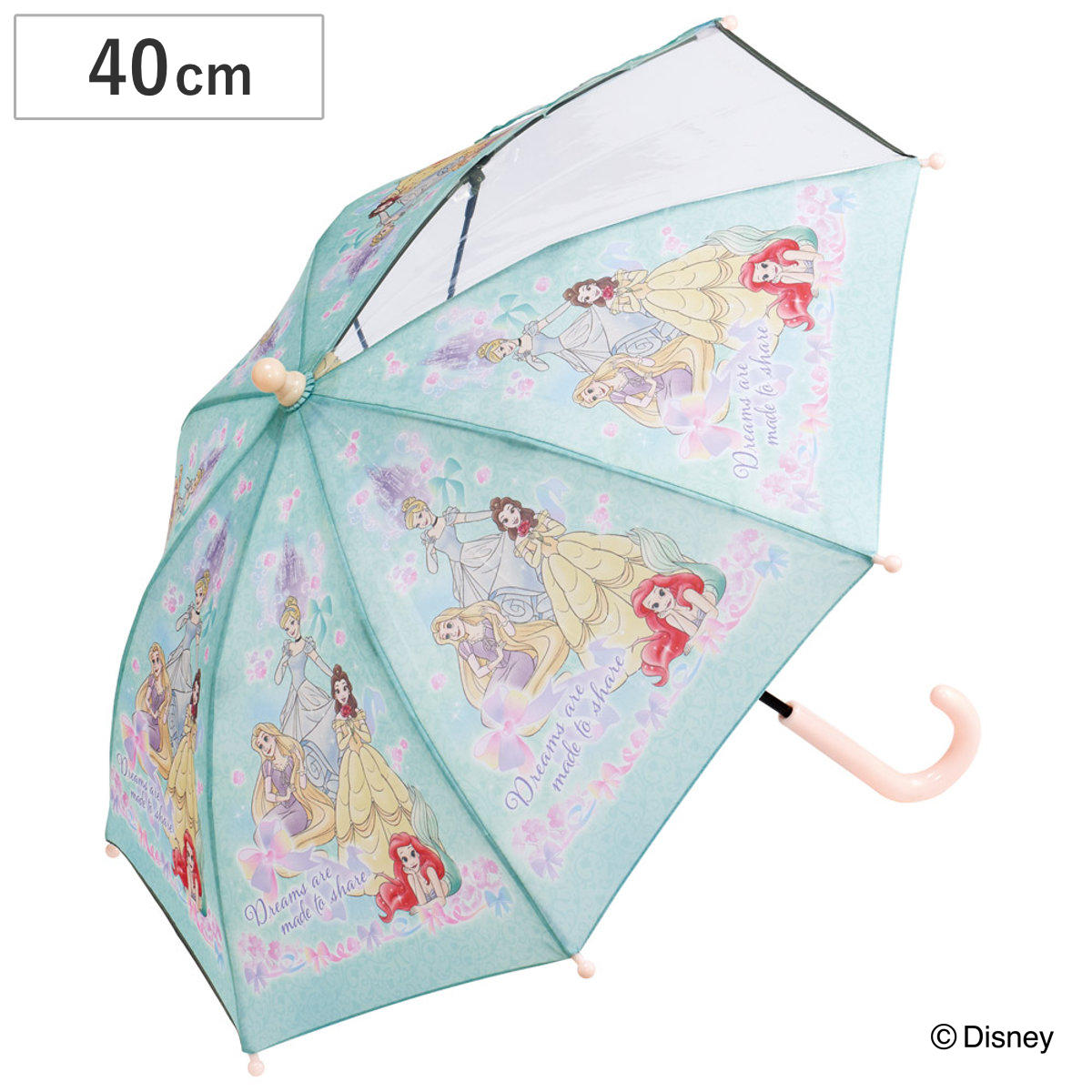 傘 子ども傘 40cm ディズニー プリンセス （ かさ 透明窓付き 軽量 丈夫 折れにくい 手開き 安全カバー 子供用 幼児 雨傘 雨具 カサ 3歳 4歳 5歳 軽い ネームタグ 透明窓 通園 保育園 幼稚園 適応身長 95?105cm キャラクター ）